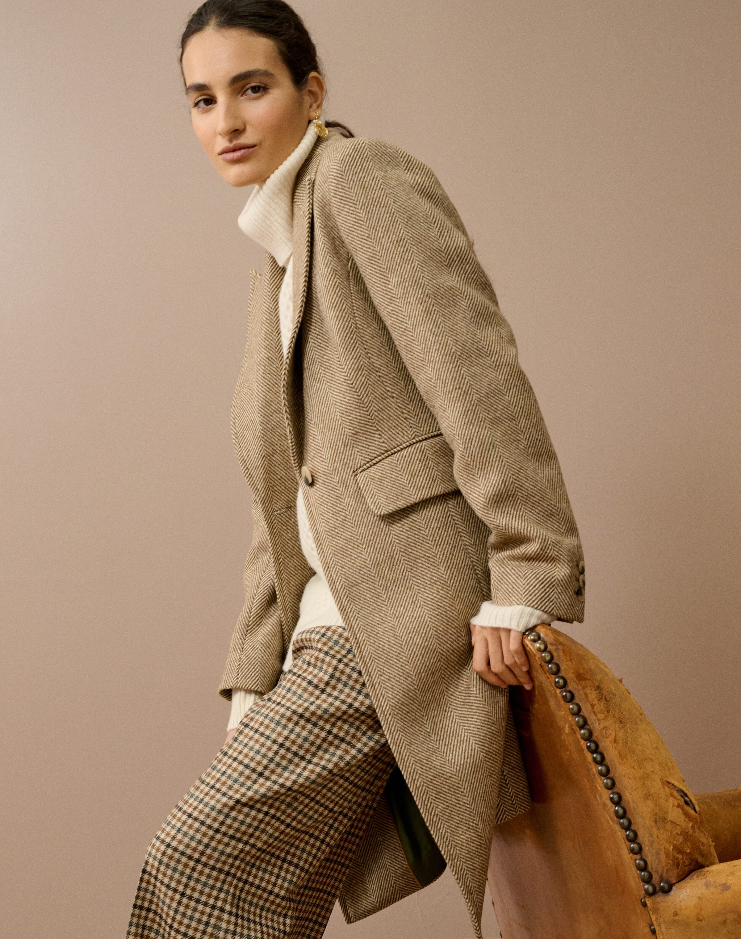Herringbone Wool Tailored Coat