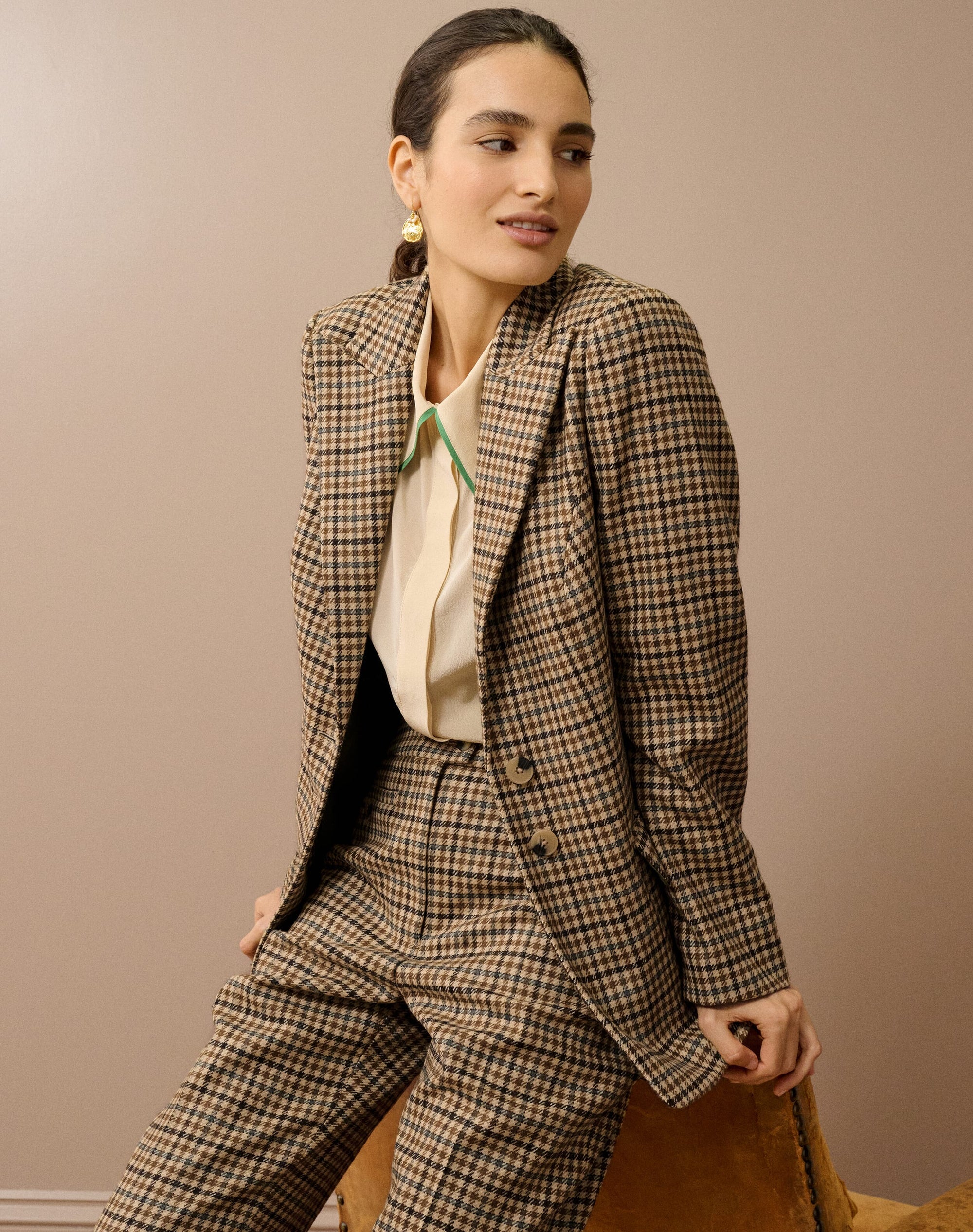 Houndstooth Wool Tailored Jacket