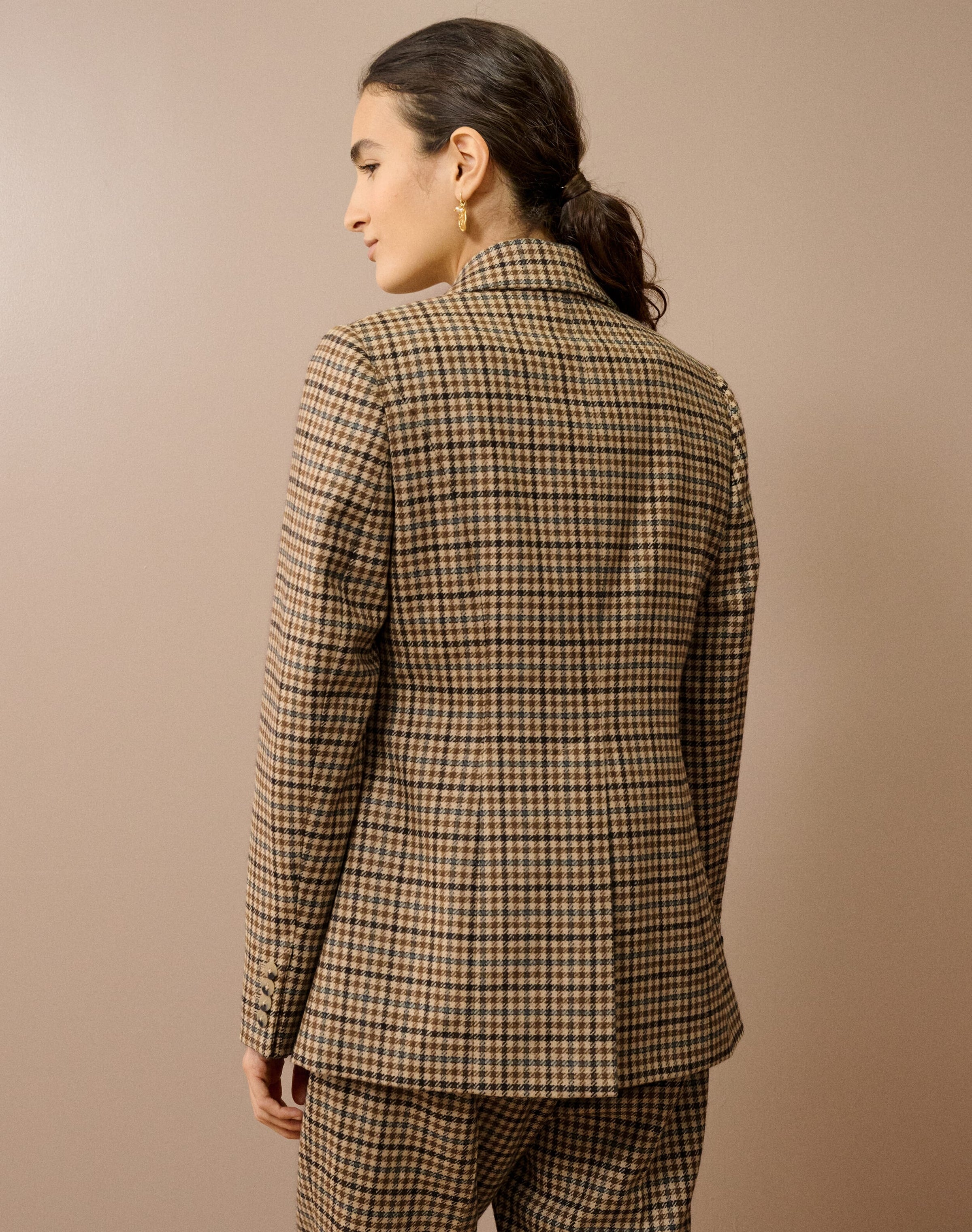 Houndstooth Wool Tailored Jacket