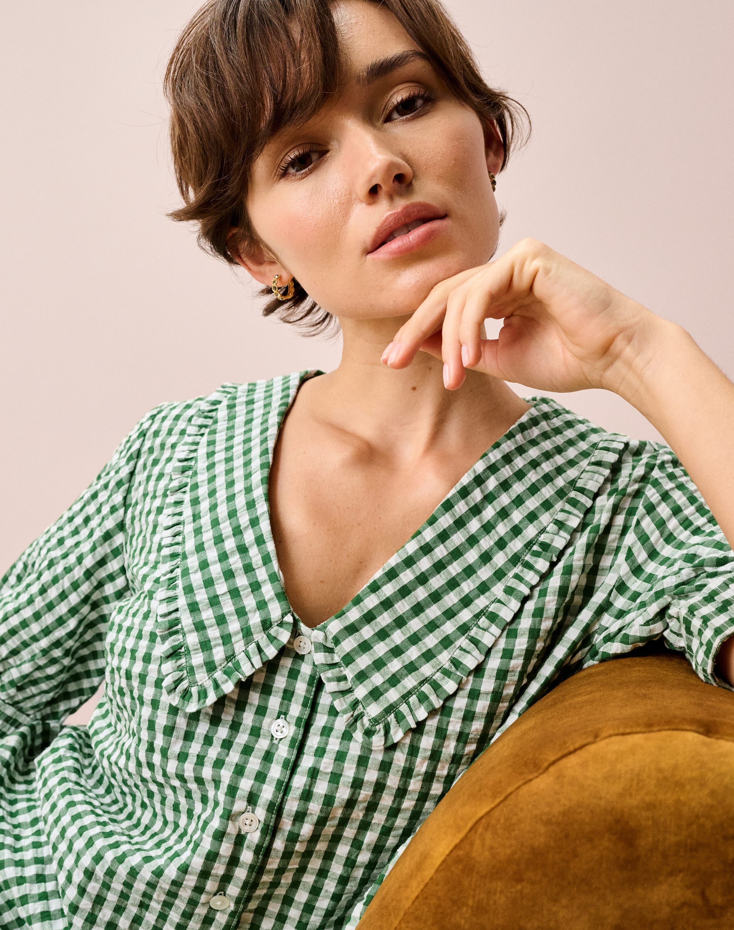 Cotton Gingham Chelsea Collar Blouse