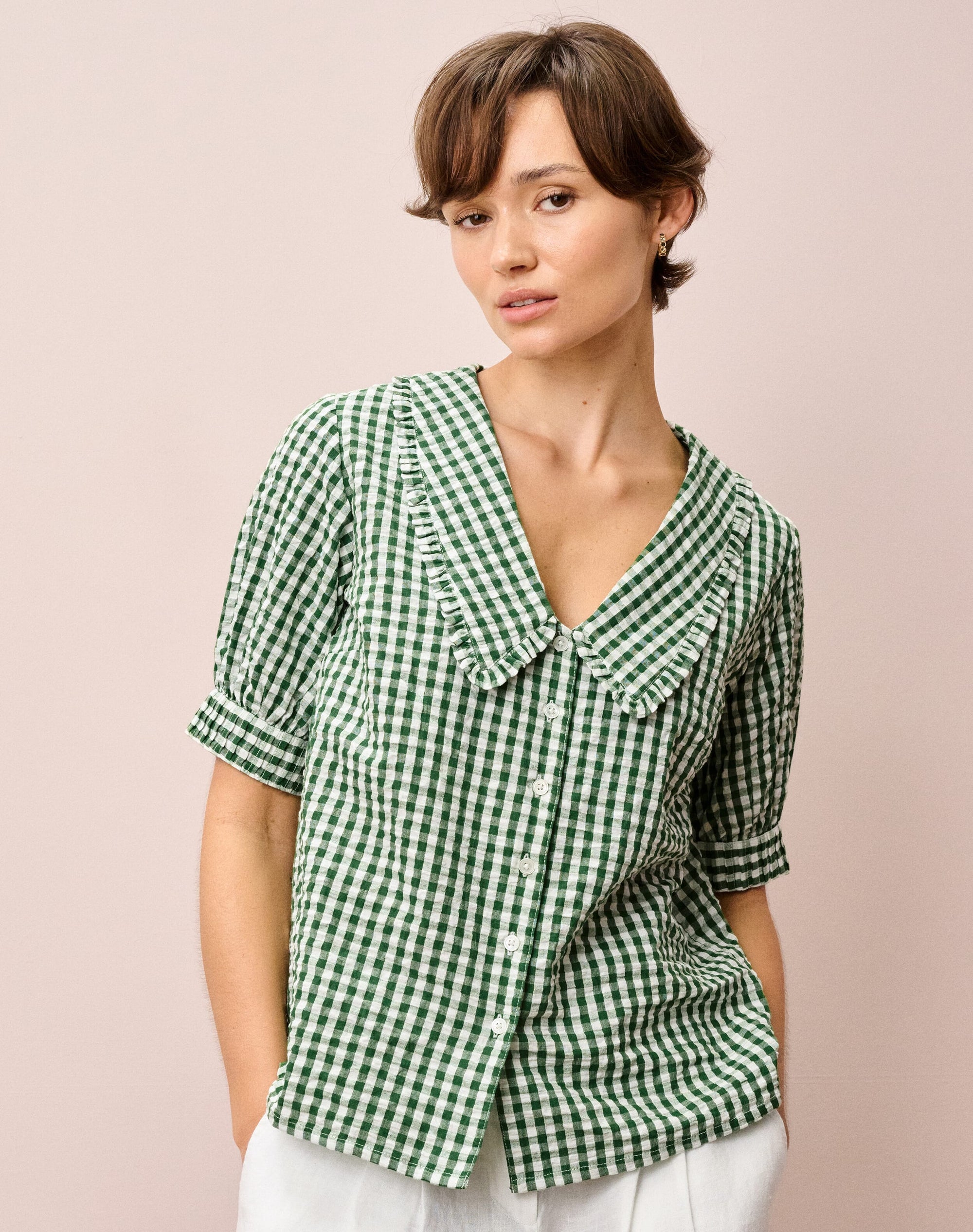 Cotton Gingham Chelsea Collar Blouse