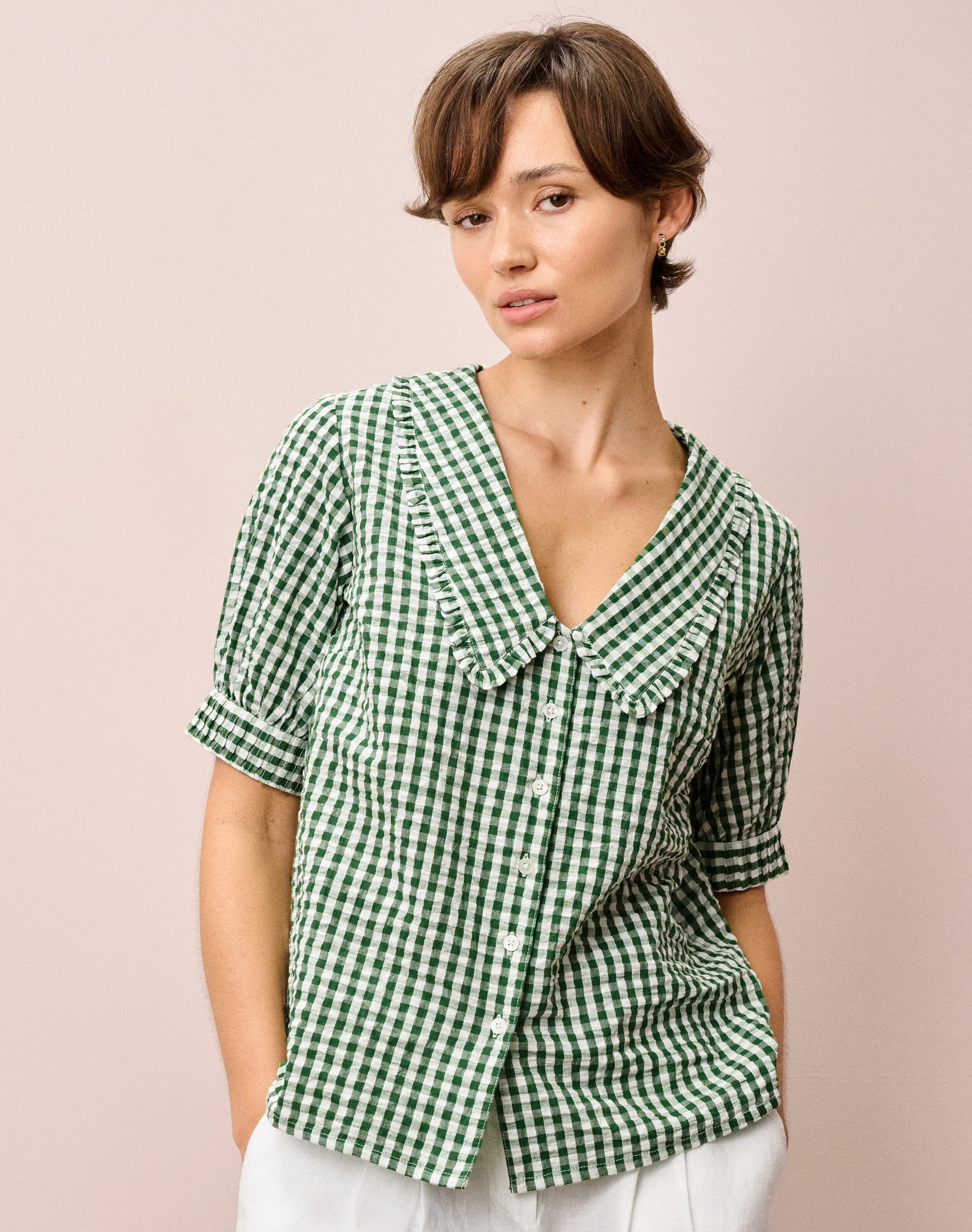 Cotton Gingham Chelsea Collar Blouse