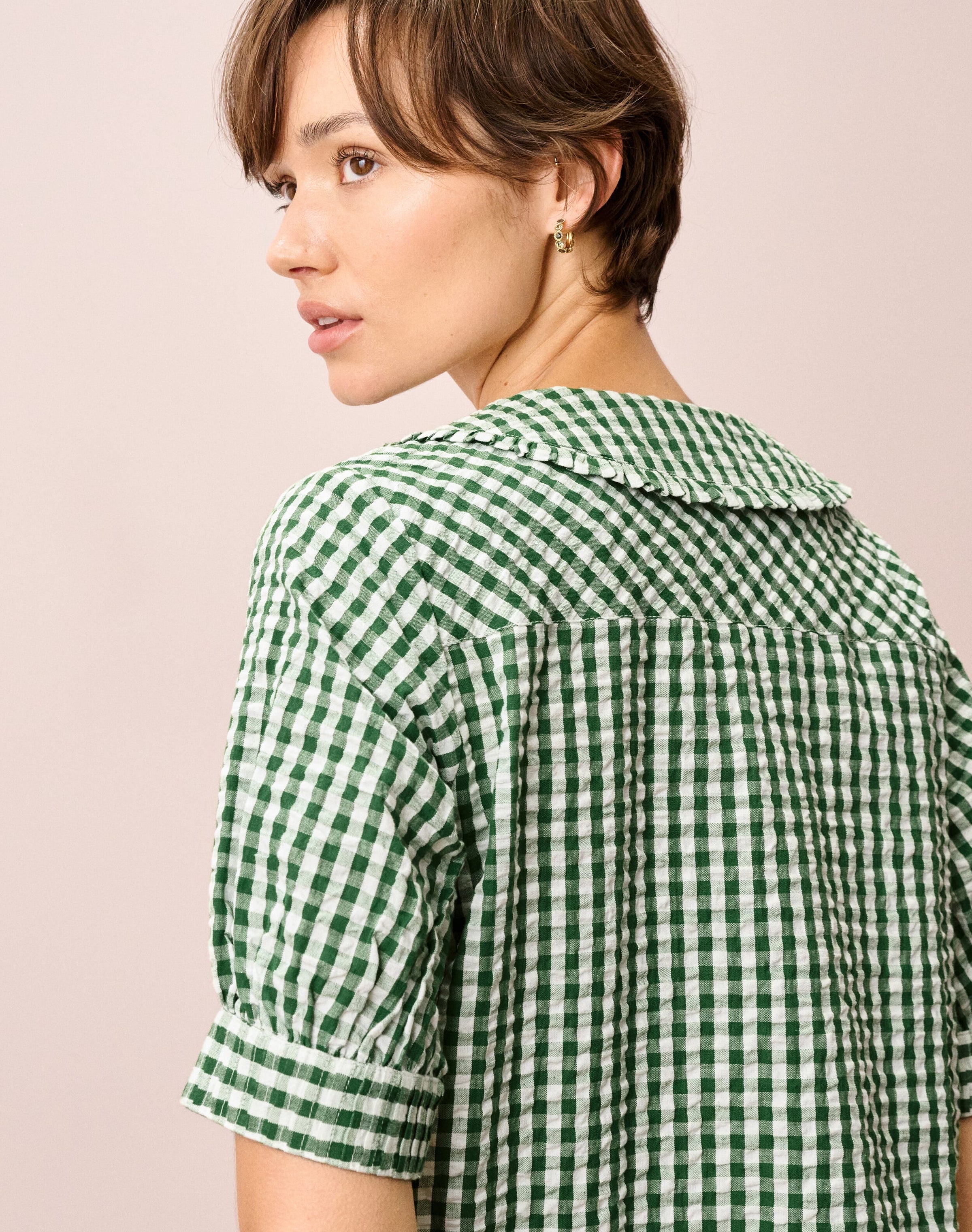 Cotton Gingham Chelsea Collar Blouse