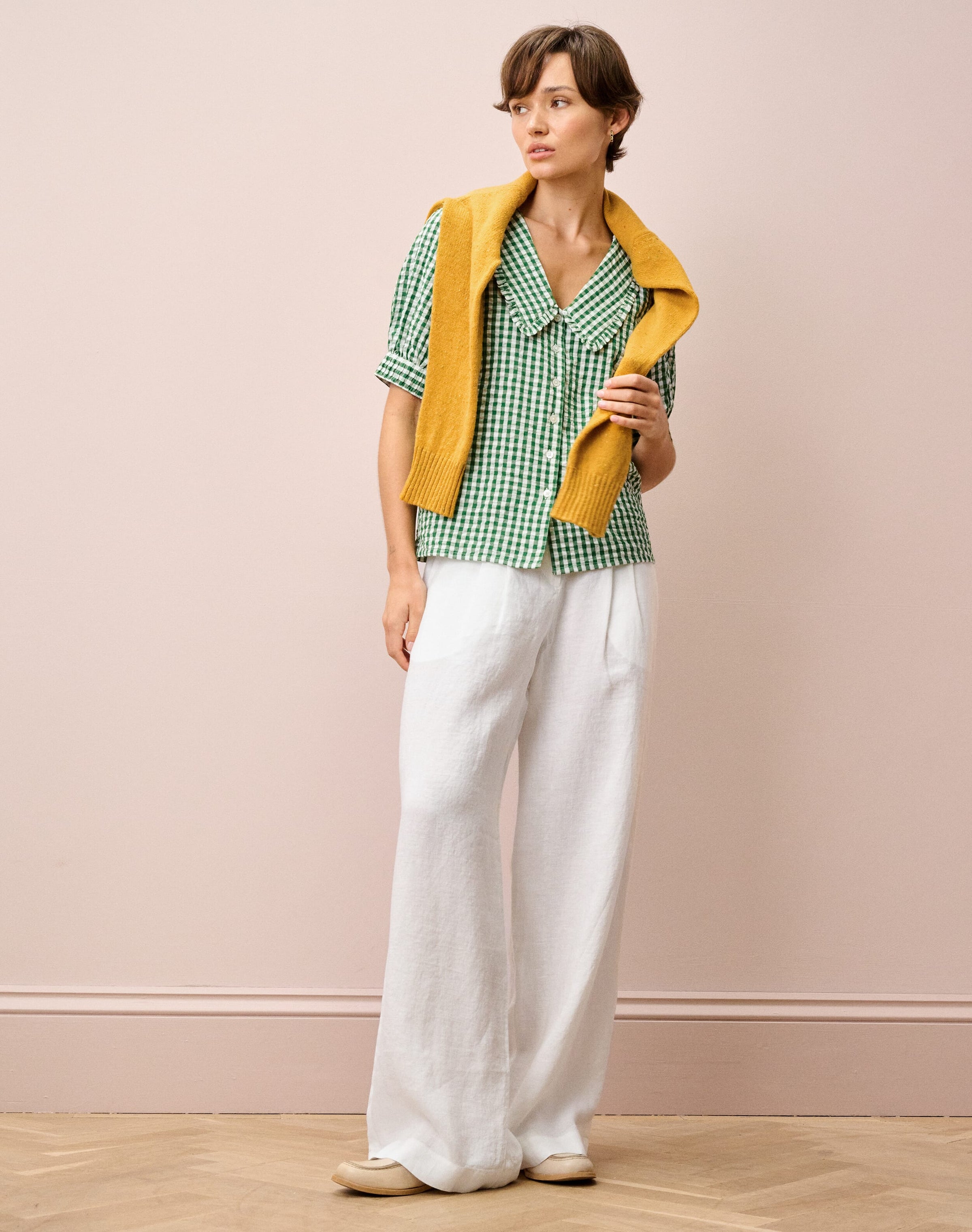 Cotton Gingham Chelsea Collar Blouse