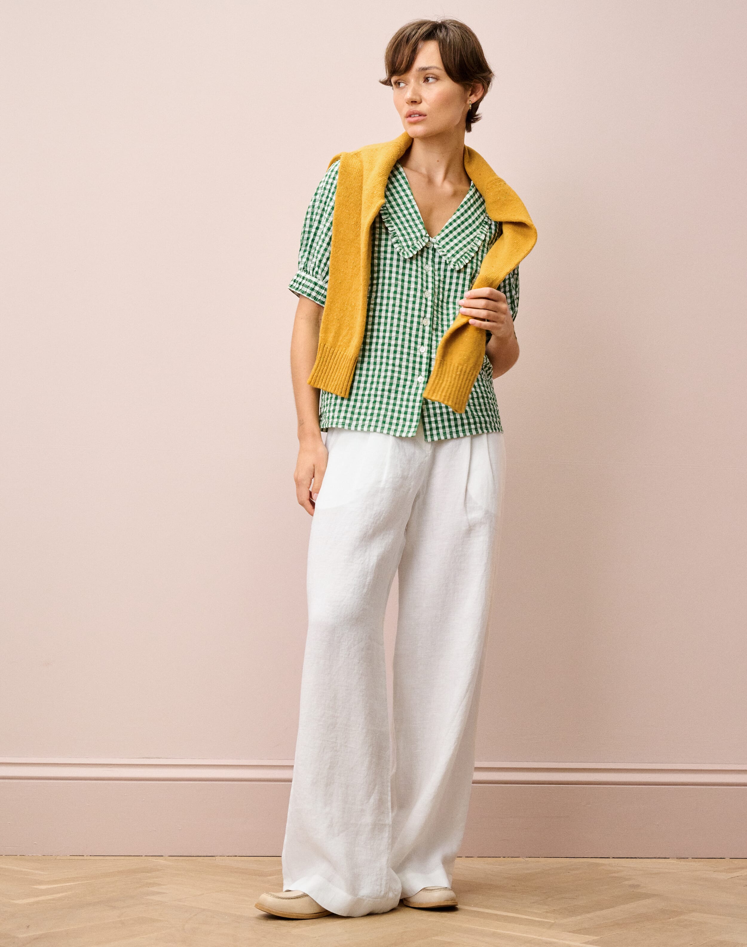 Cotton Gingham Chelsea Collar Blouse