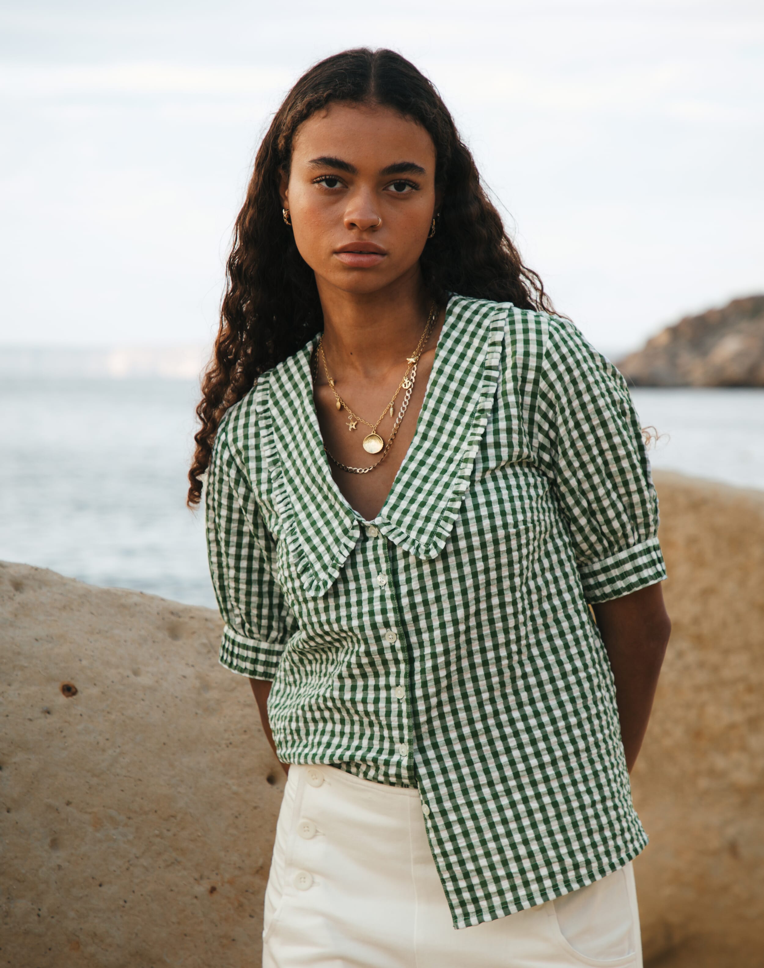 Cotton Gingham Chelsea Collar Blouse