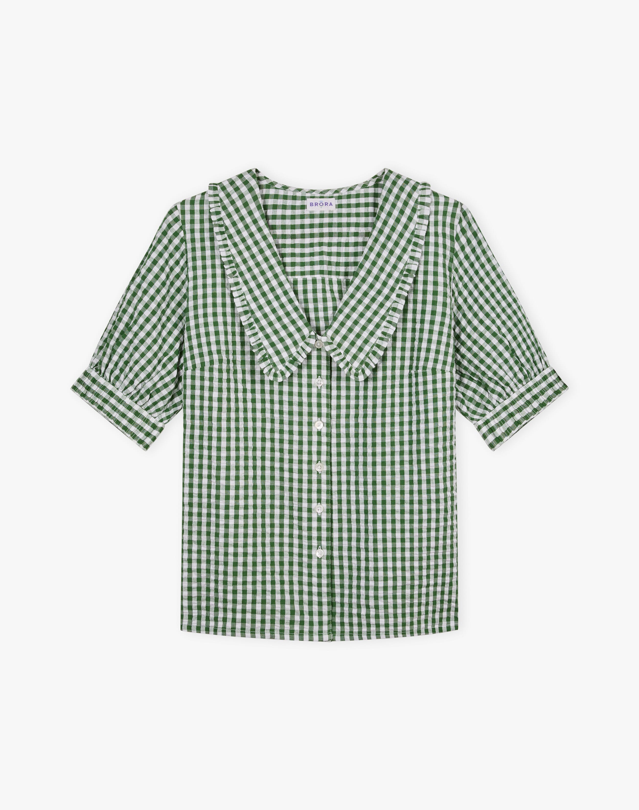 Cotton Gingham Chelsea Collar Blouse