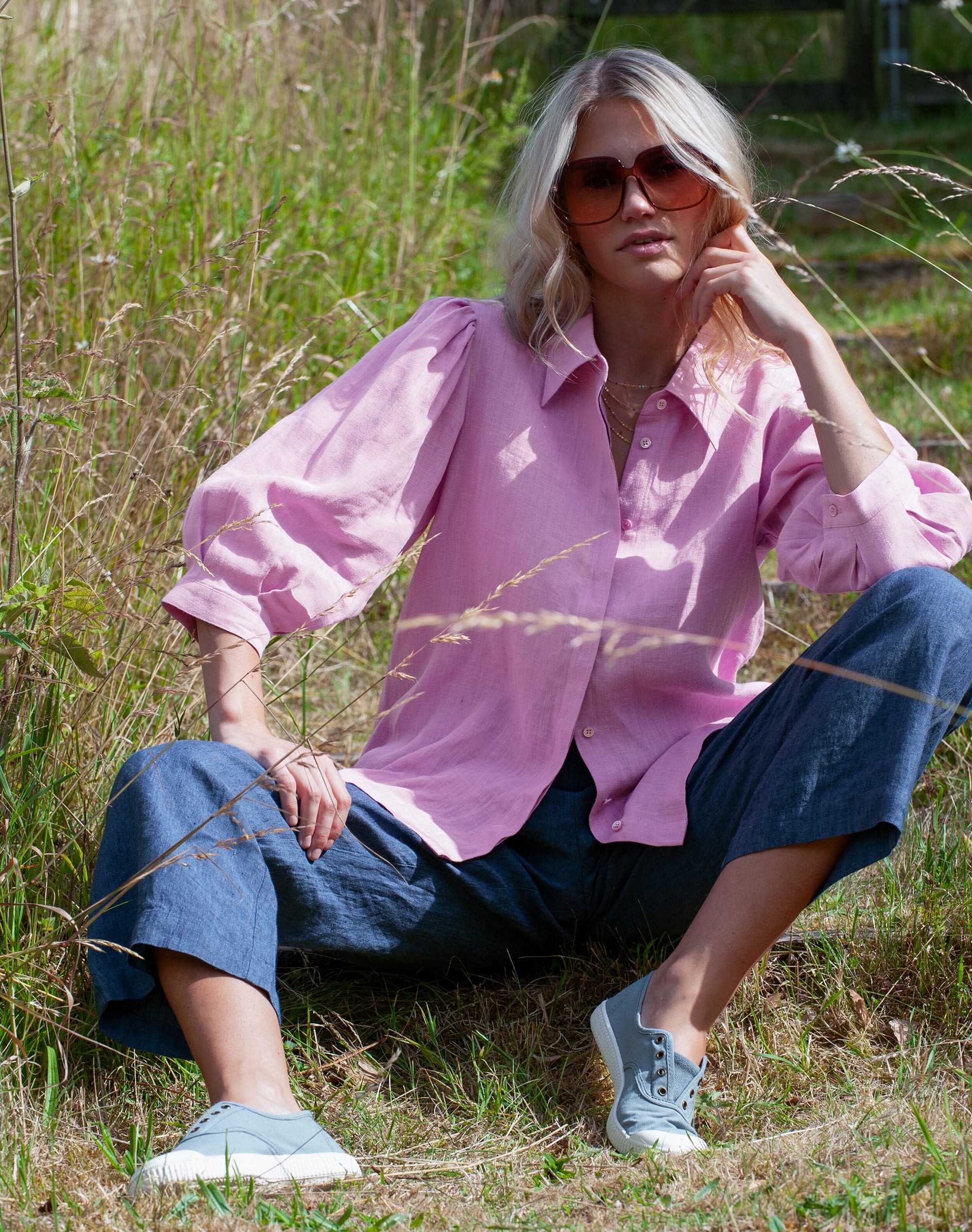 Linen Puff Sleeve Blouse