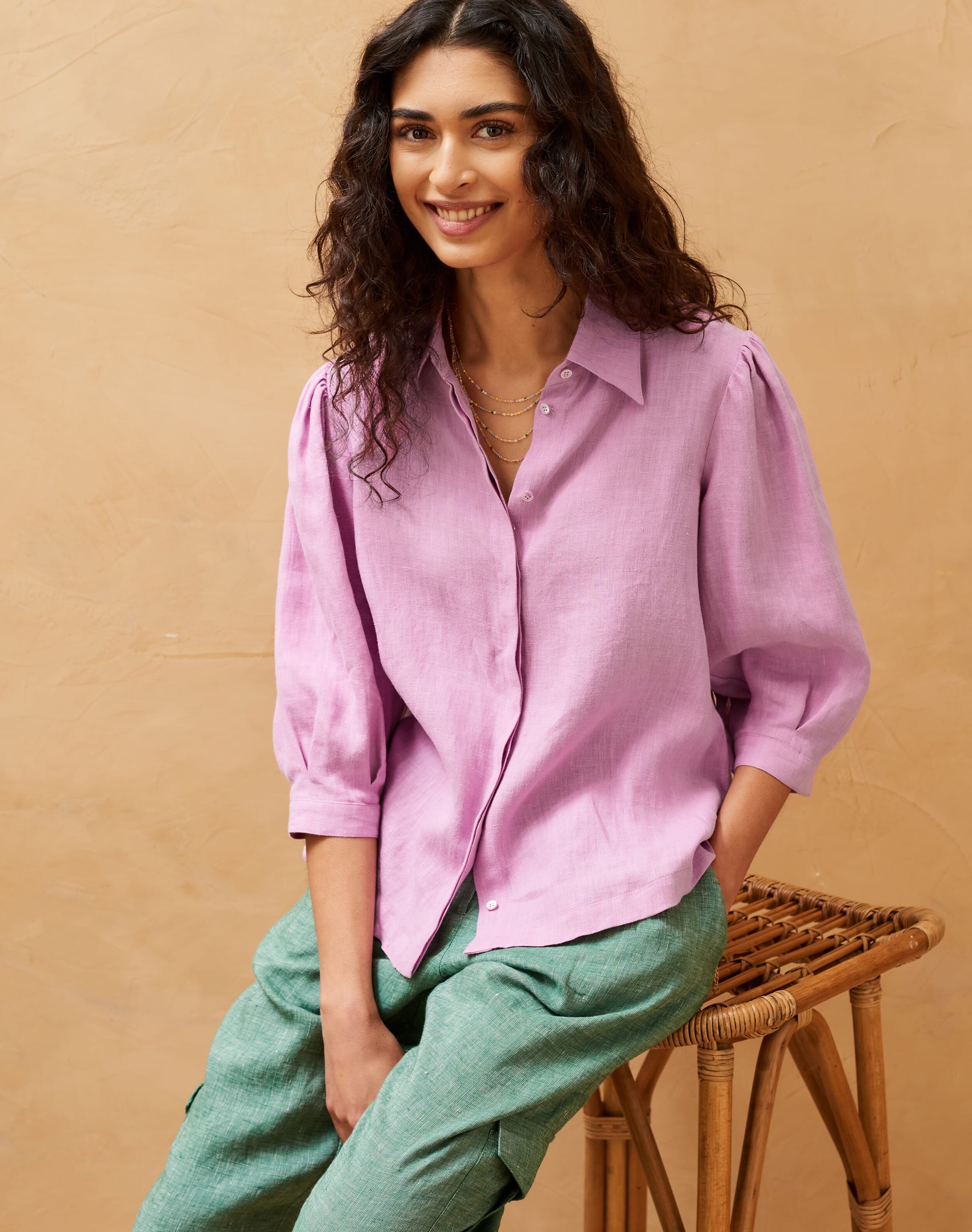 Linen Puff Sleeve Blouse