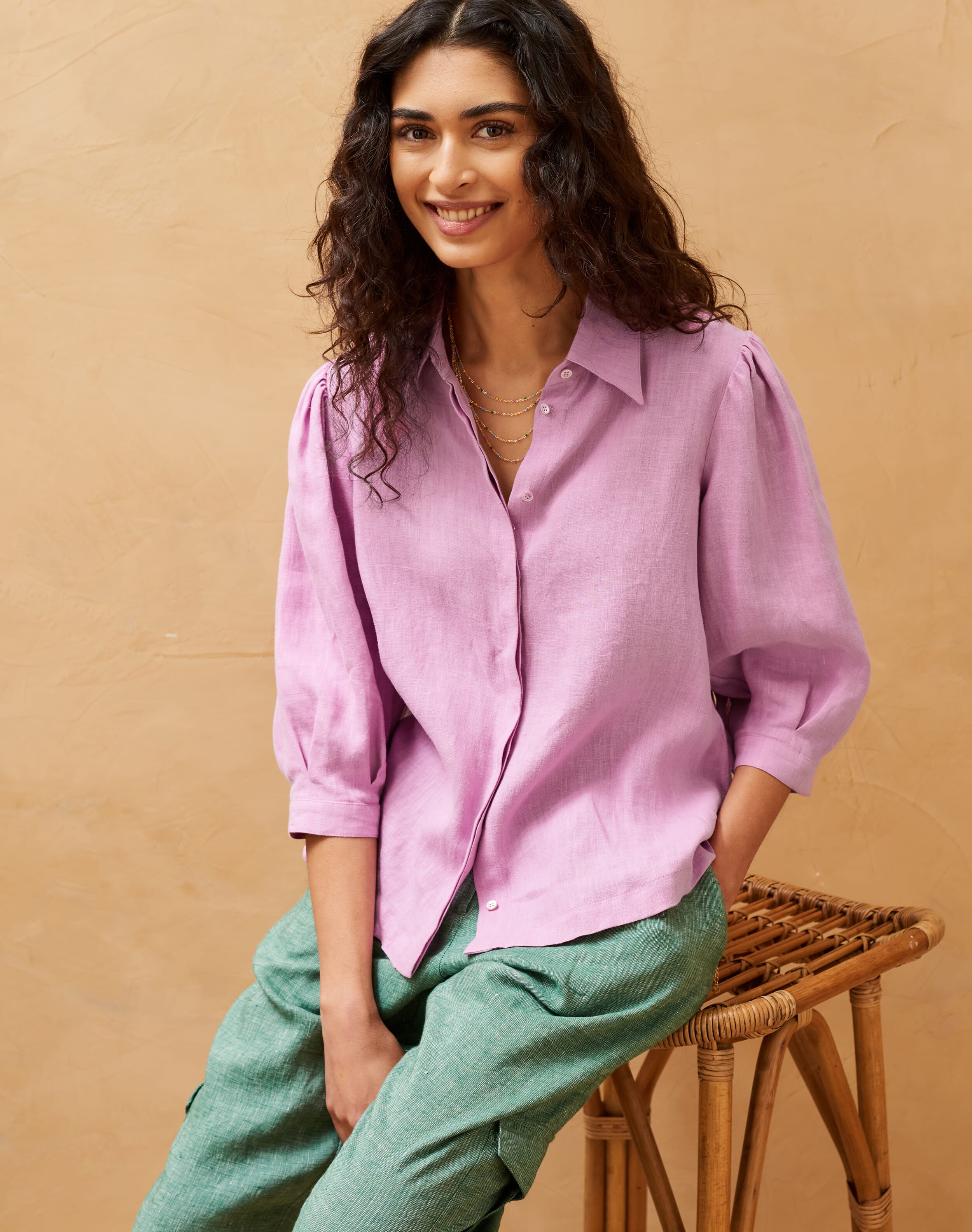 Linen Puff Sleeve Blouse