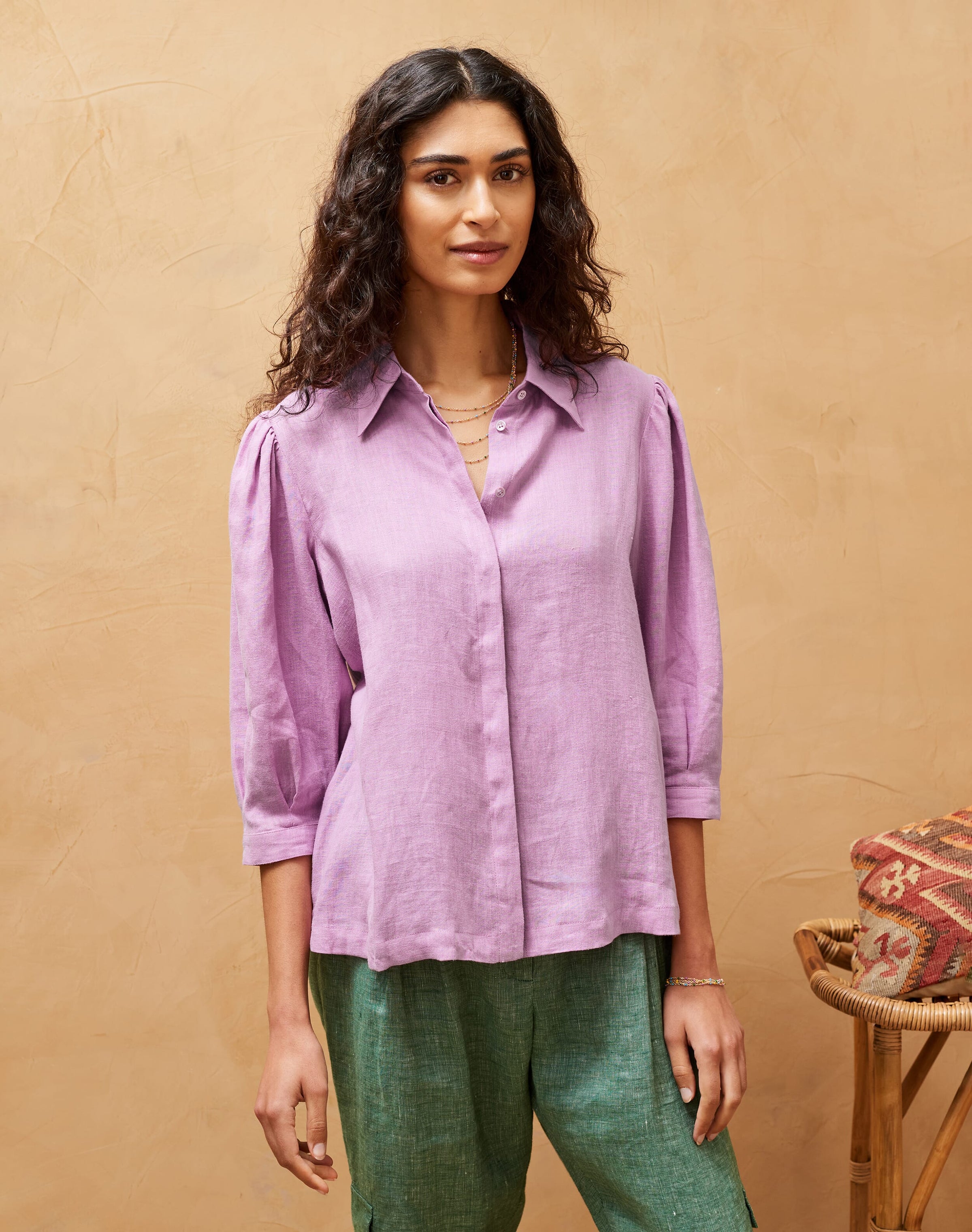 Linen Puff Sleeve Blouse