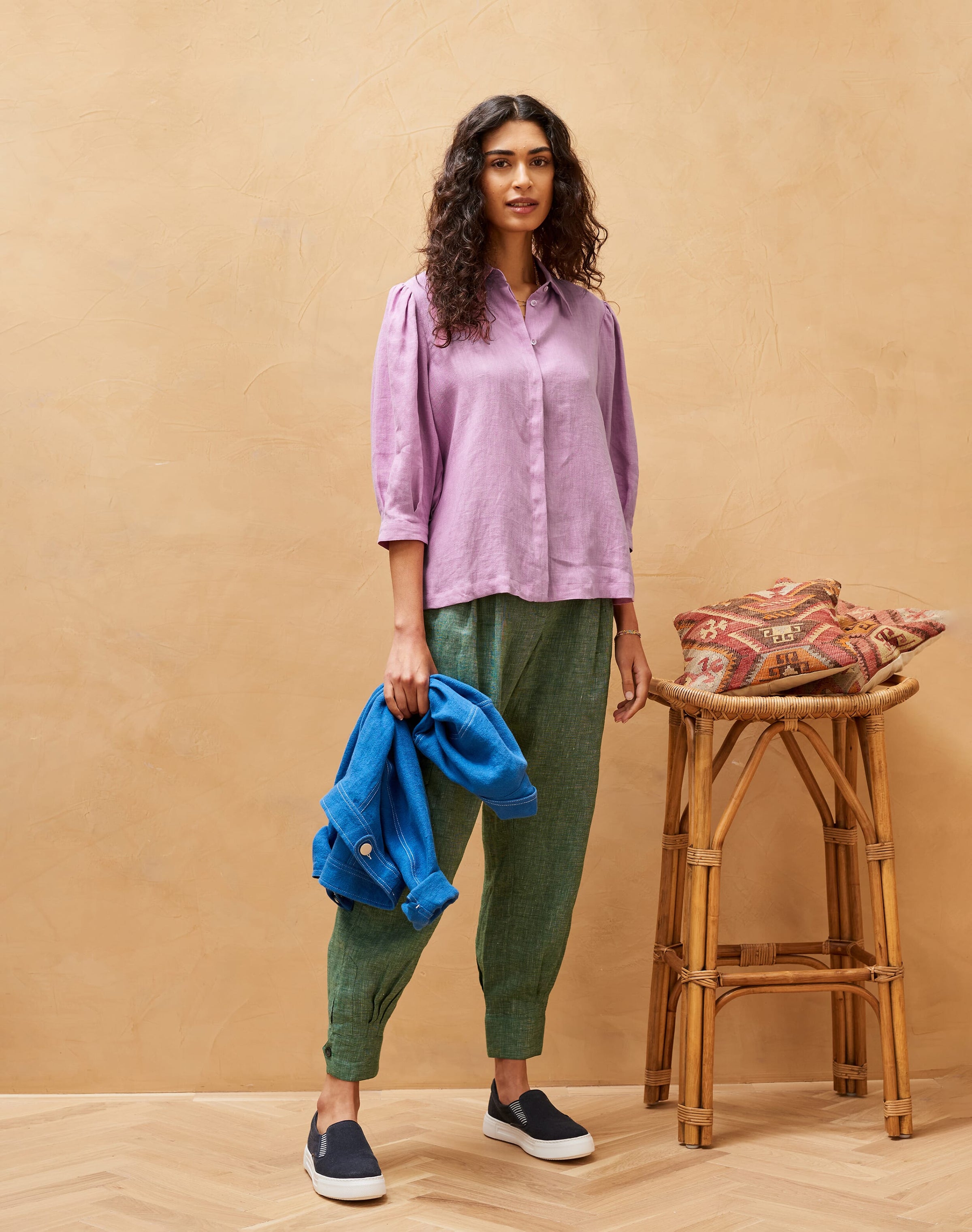Linen Puff Sleeve Blouse