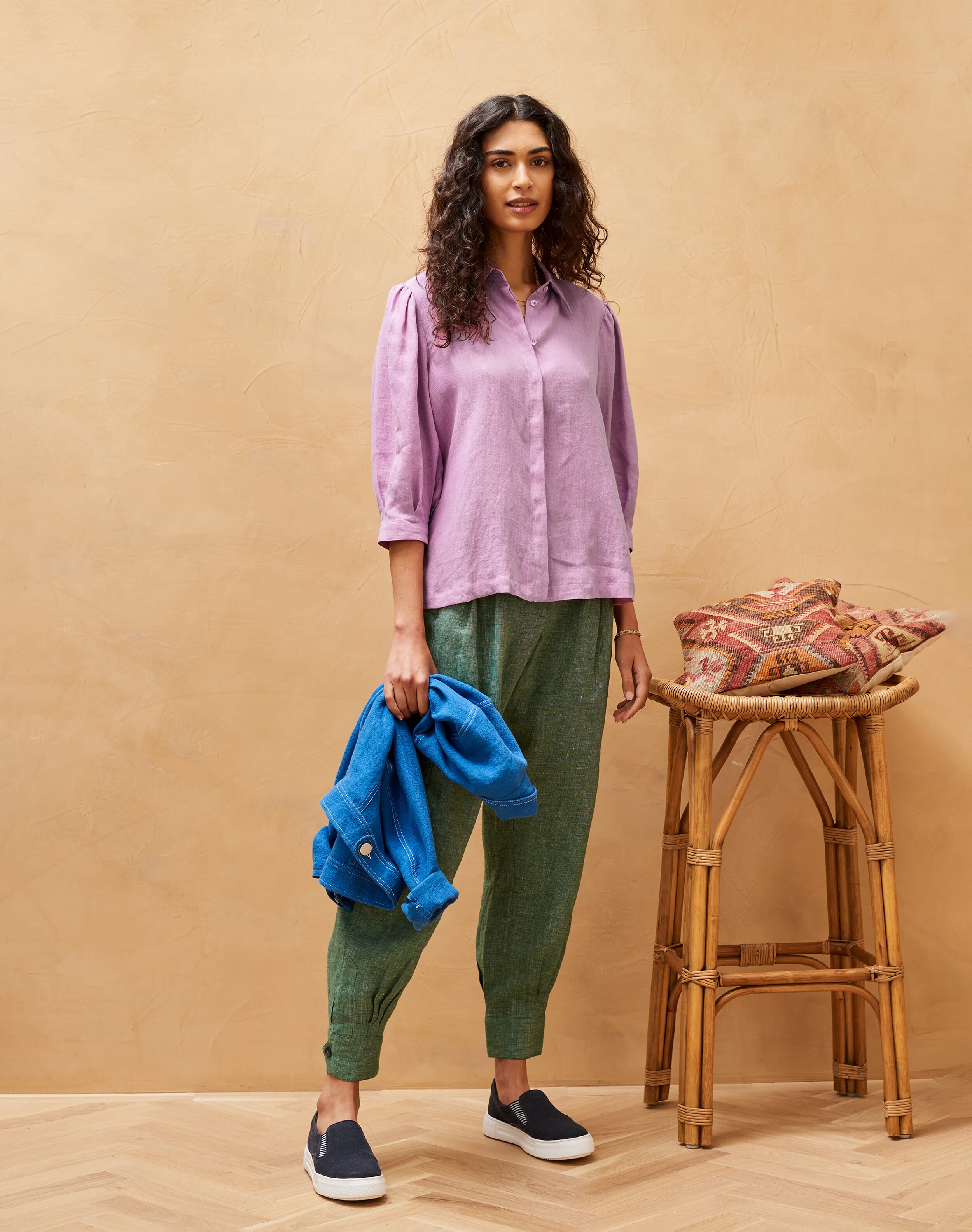 Linen Puff Sleeve Blouse