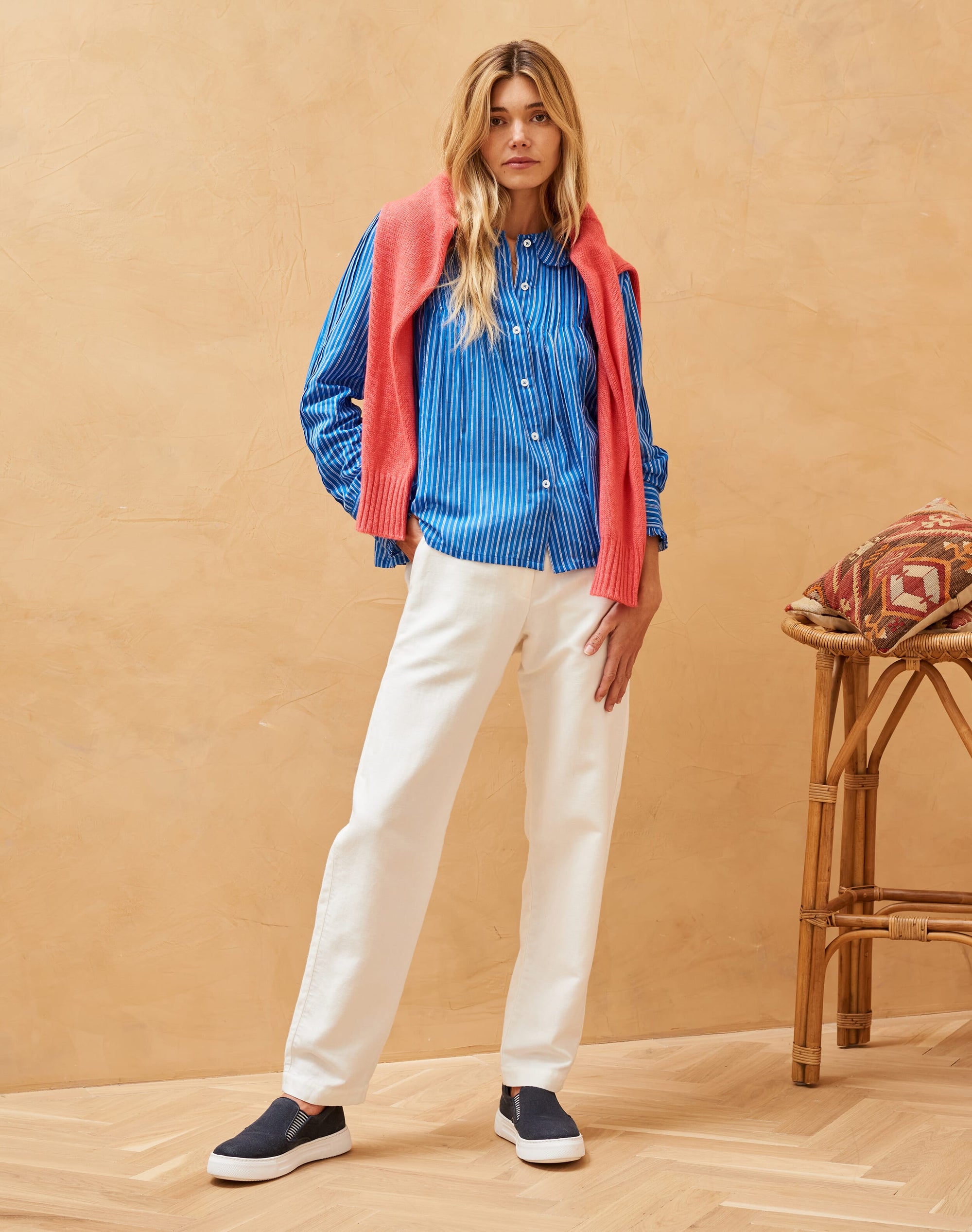 Cotton Stripe Pintuck Blouse