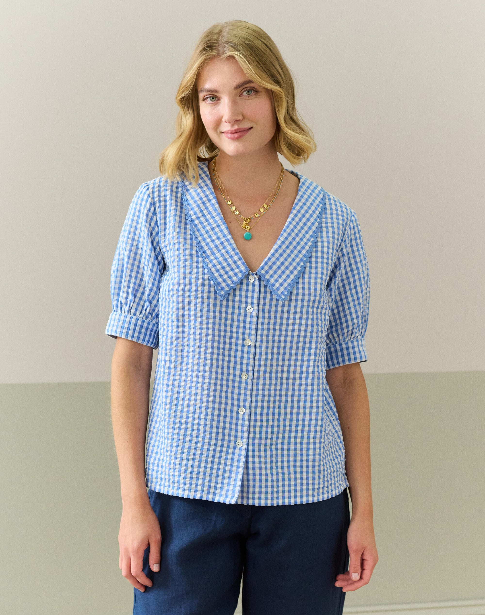 Cotton Gingham Ric Rac Shirt