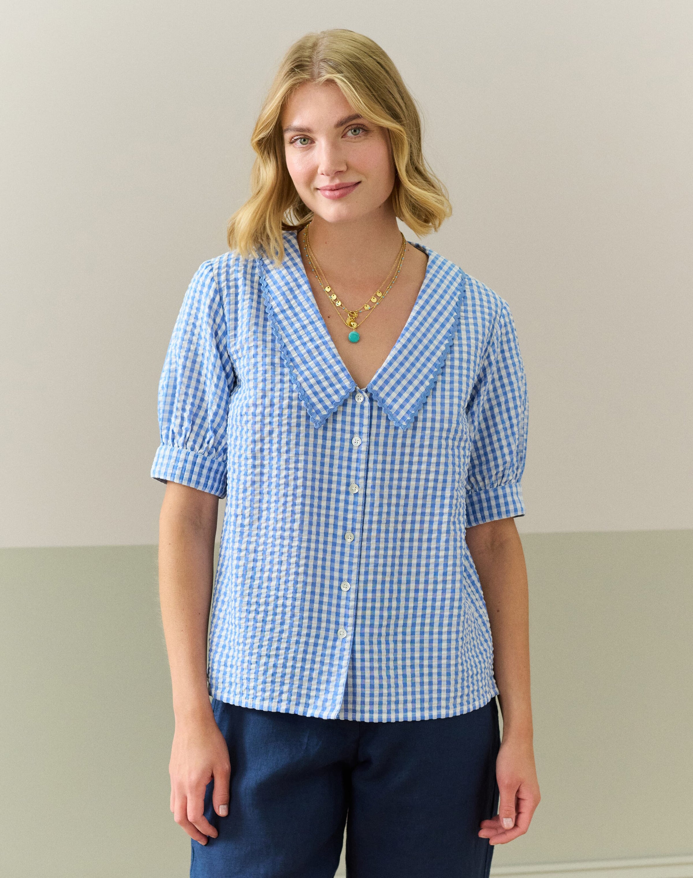 Cotton Gingham Ric Rac Shirt