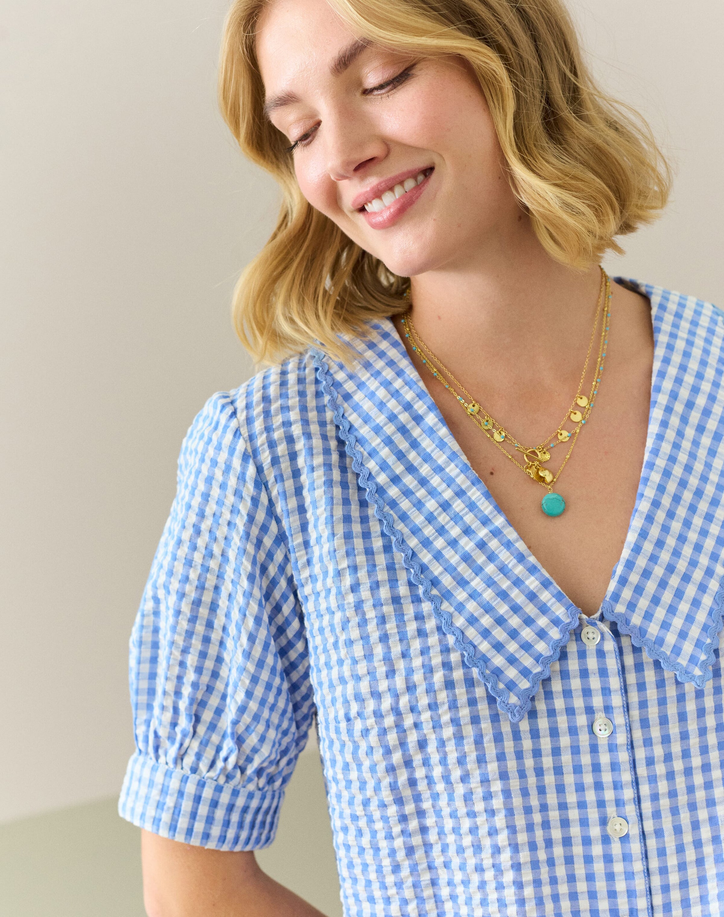 Cotton Gingham Ric Rac Shirt