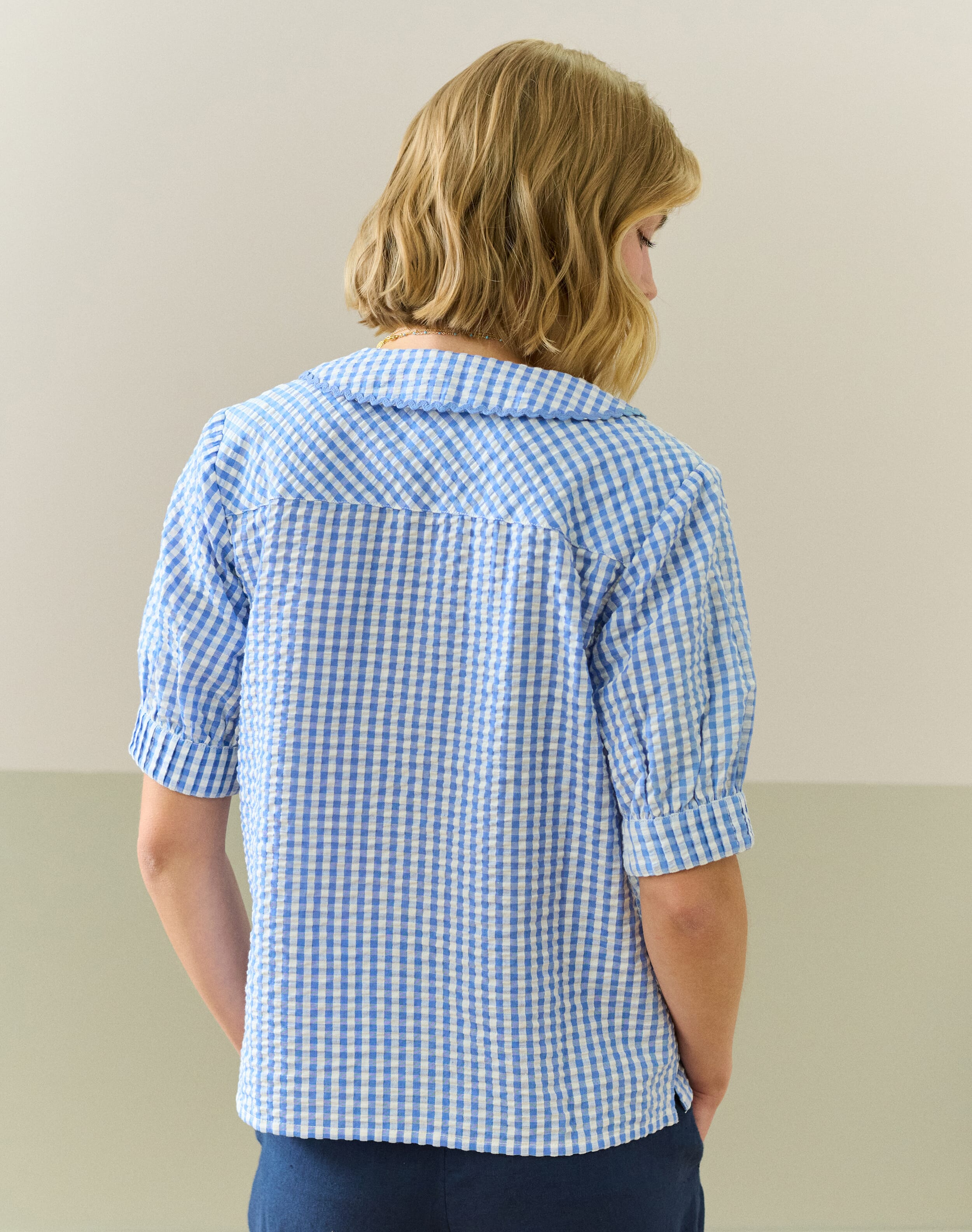 Cotton Gingham Ric Rac Shirt