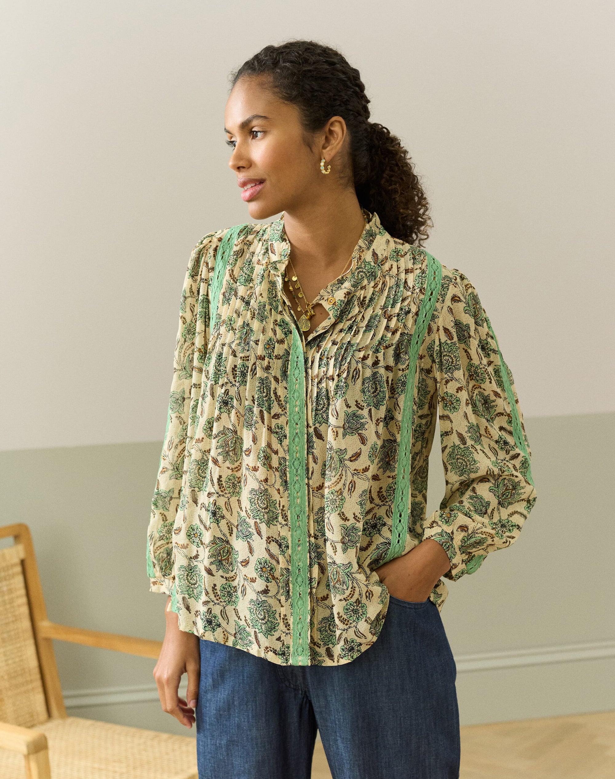 Silk Botanical Print Blouse