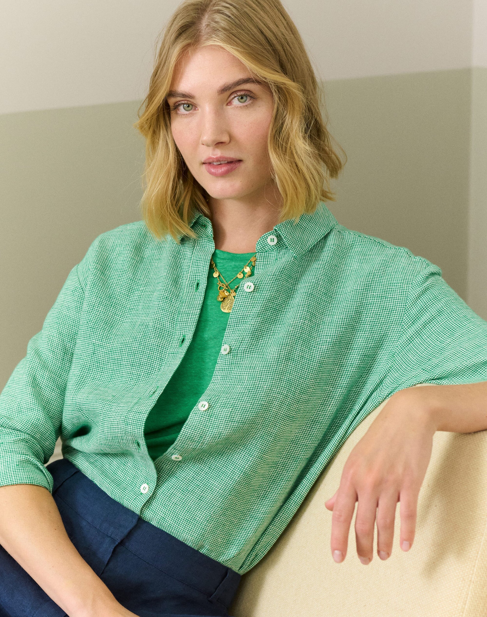 Fine Houndstooth Linen Shirt