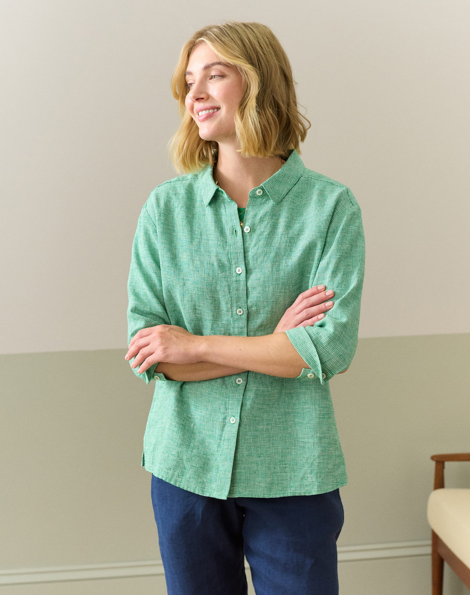 Fine Houndstooth Linen Shirt