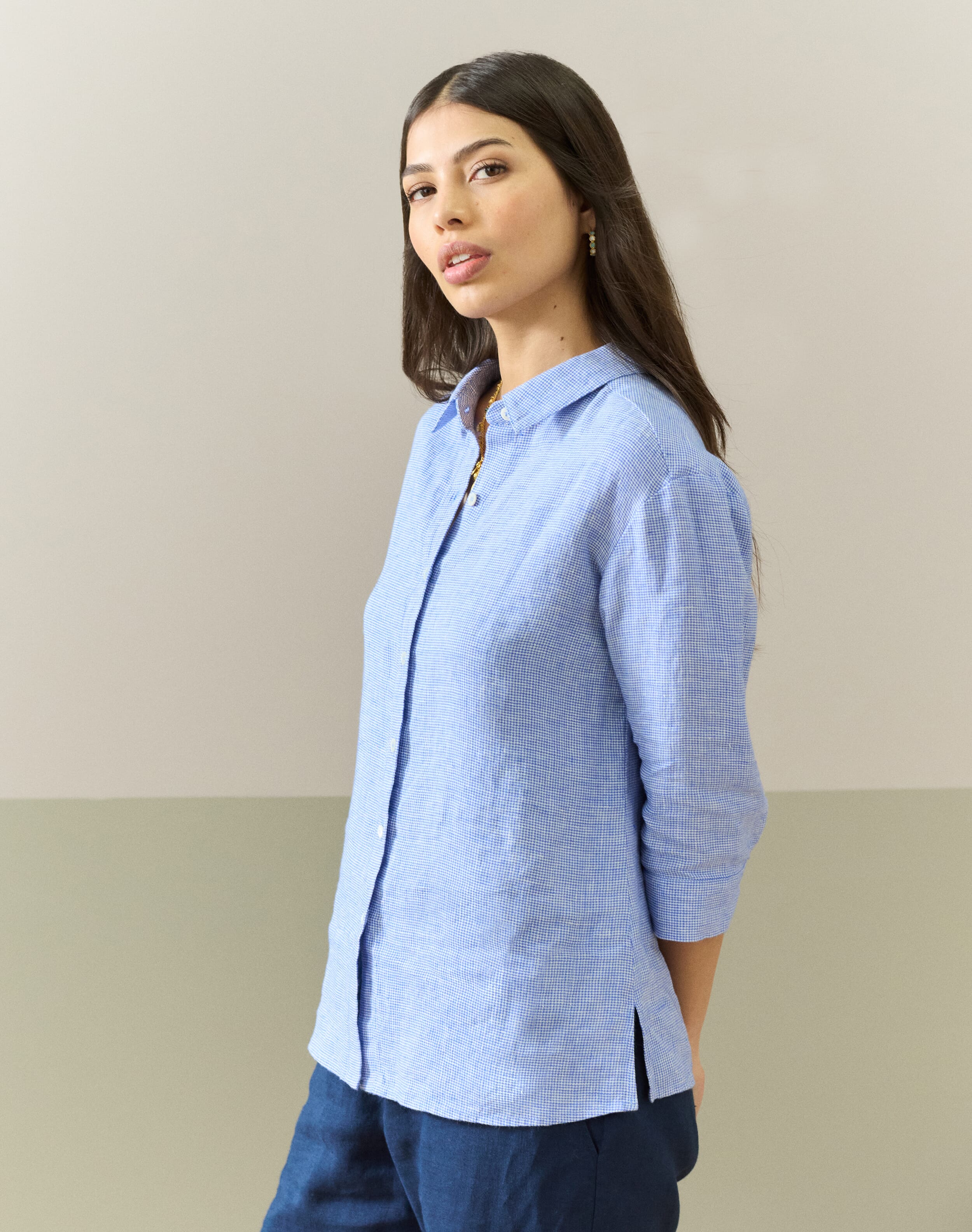 Fine Houndstooth Linen Shirt