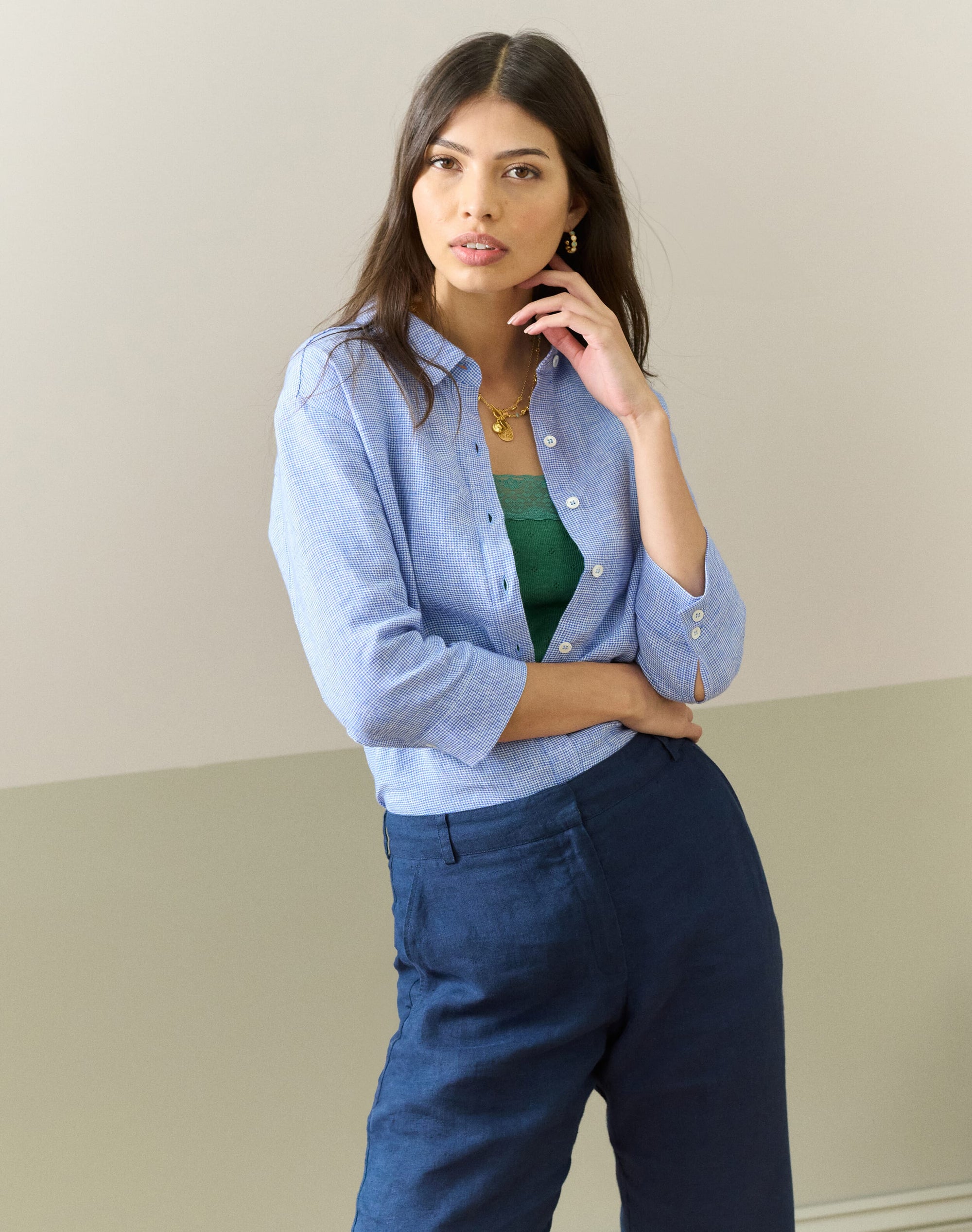 Fine Houndstooth Linen Shirt