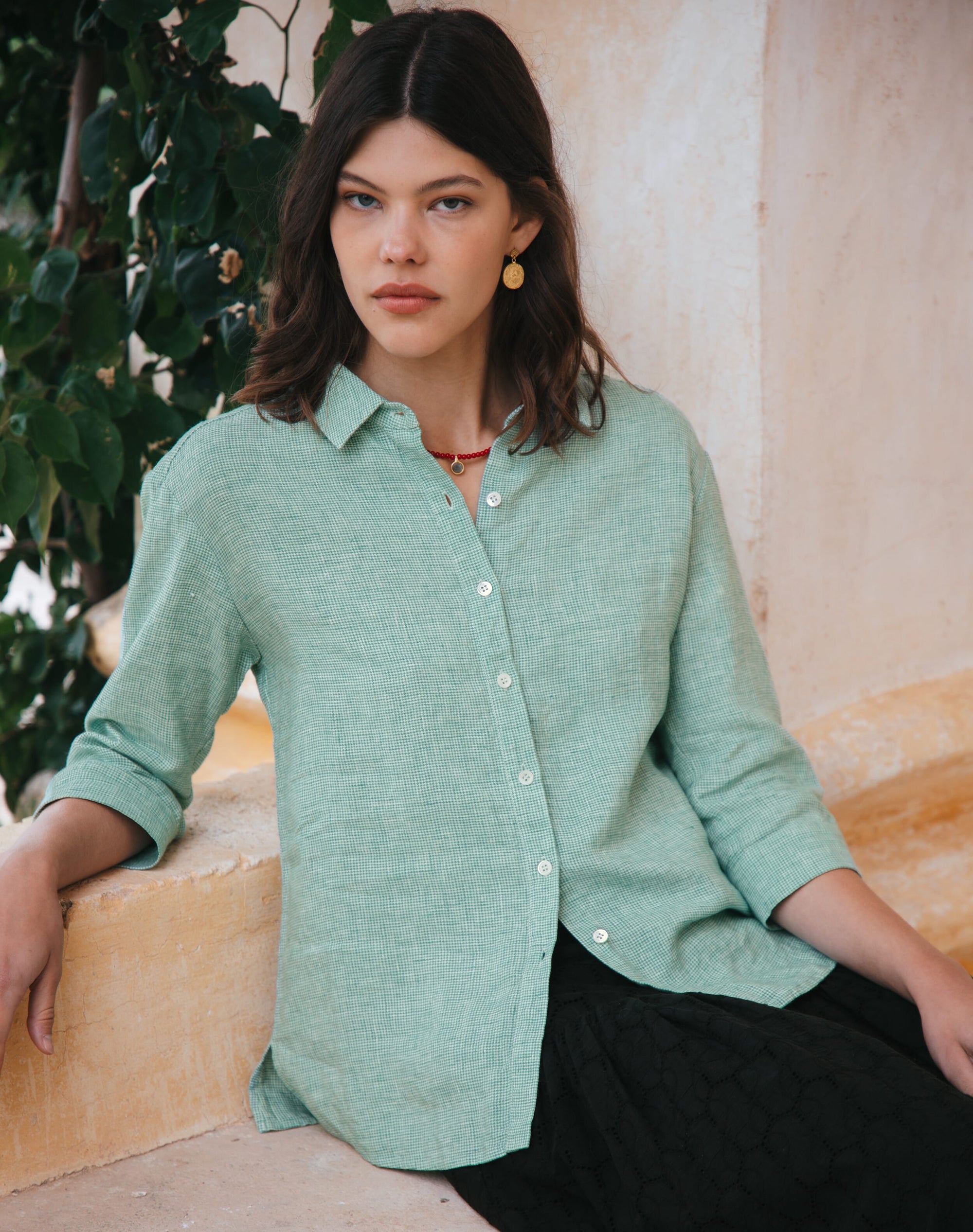 Fine Houndstooth Linen Shirt