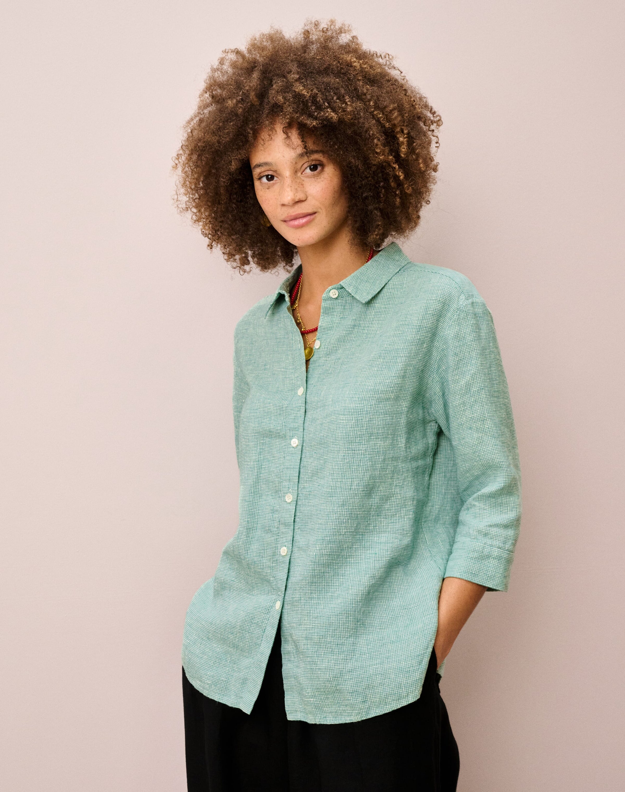 Fine Houndstooth Linen Shirt