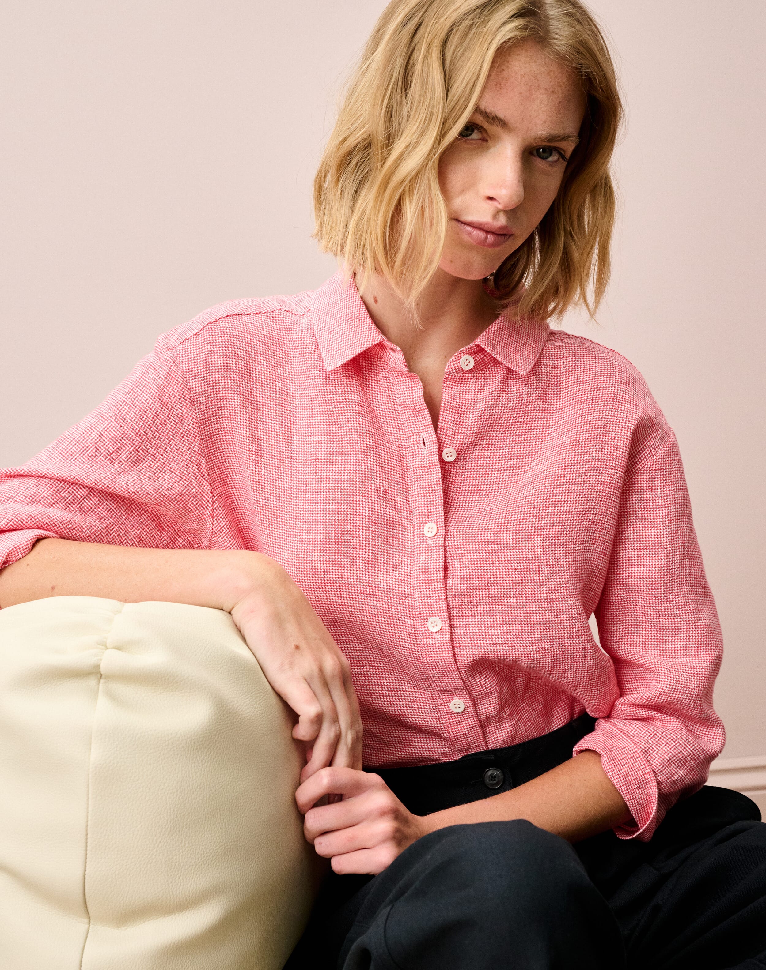 Fine Houndstooth Linen Shirt