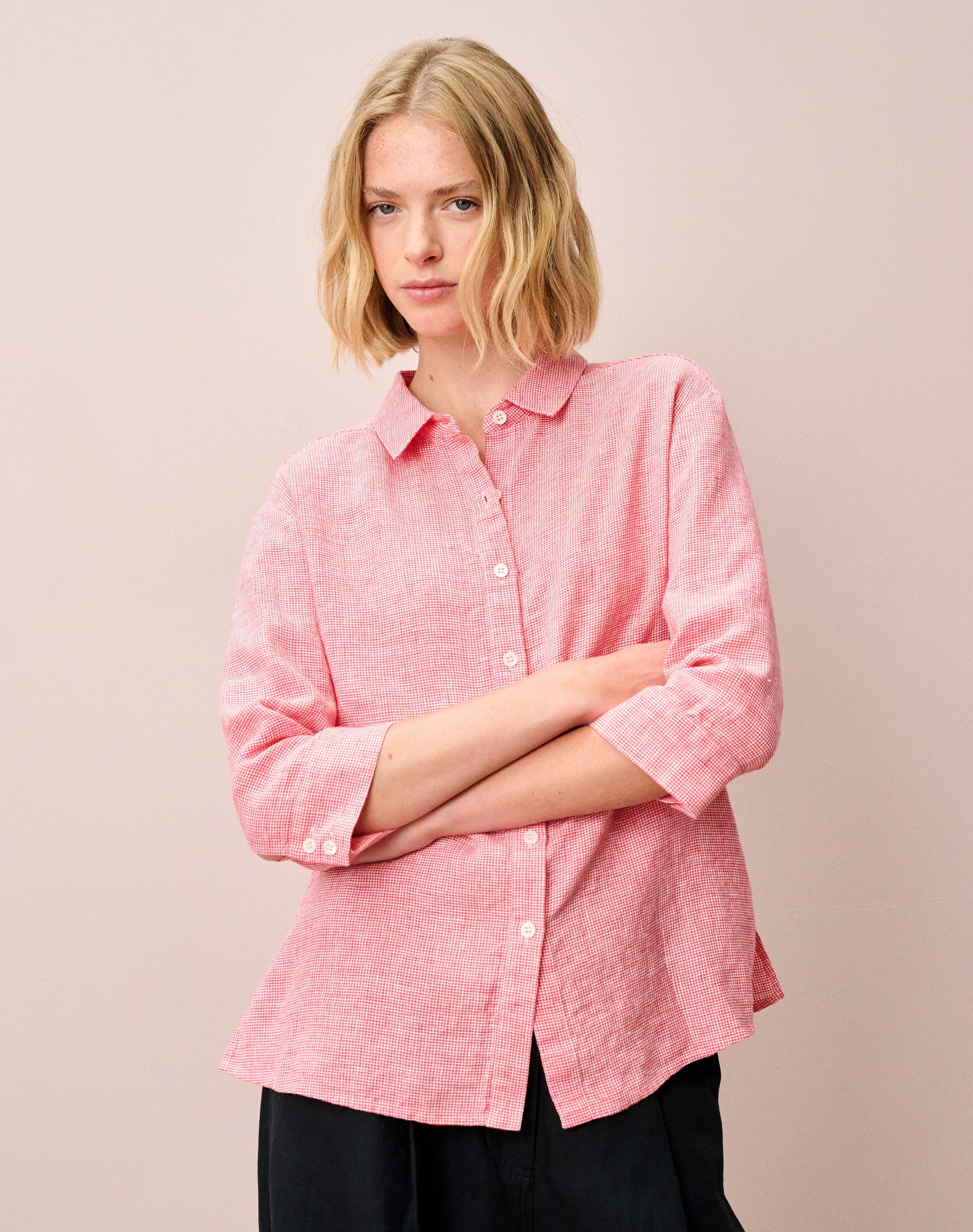 Fine Houndstooth Linen Shirt