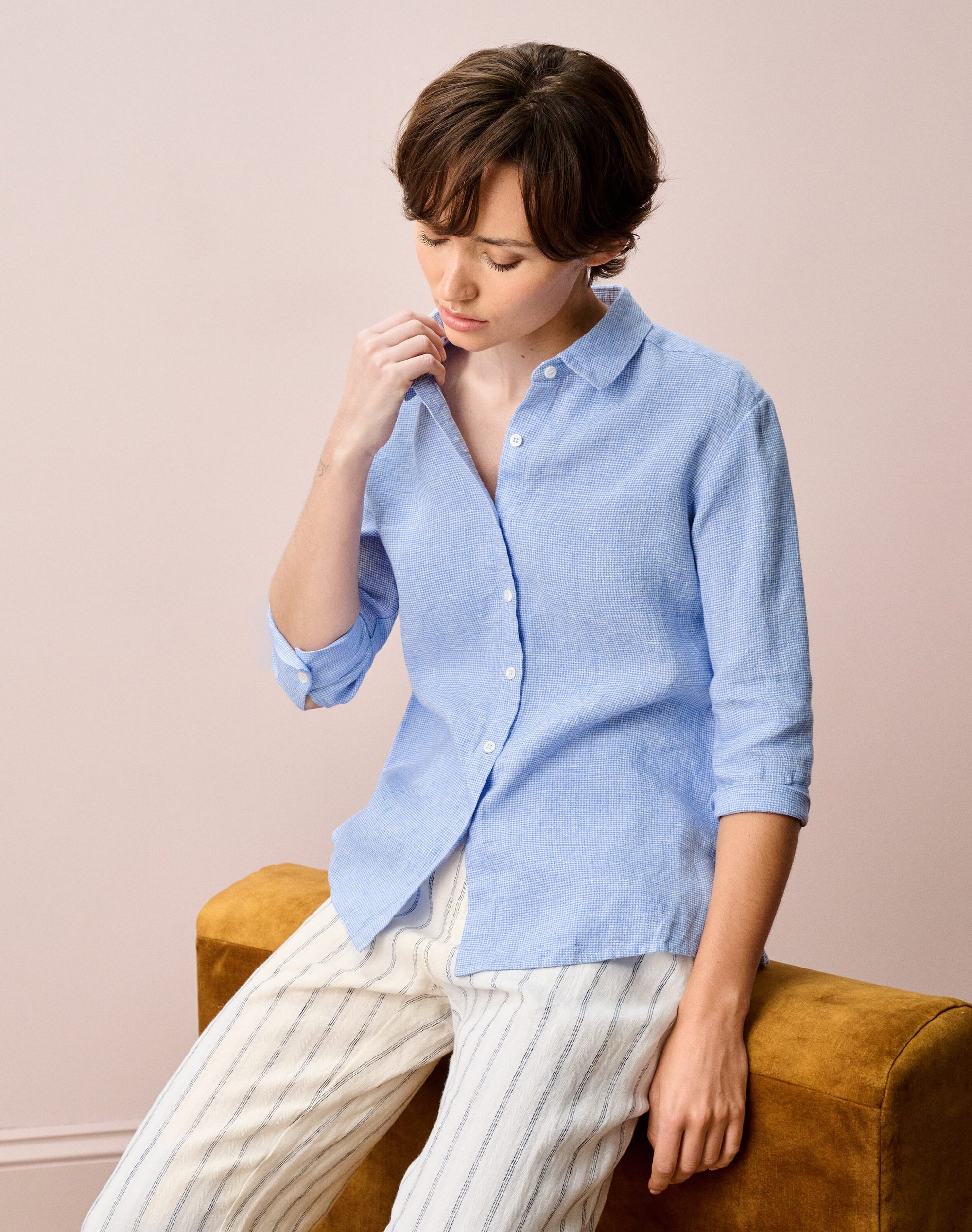 Fine Houndstooth Linen Shirt