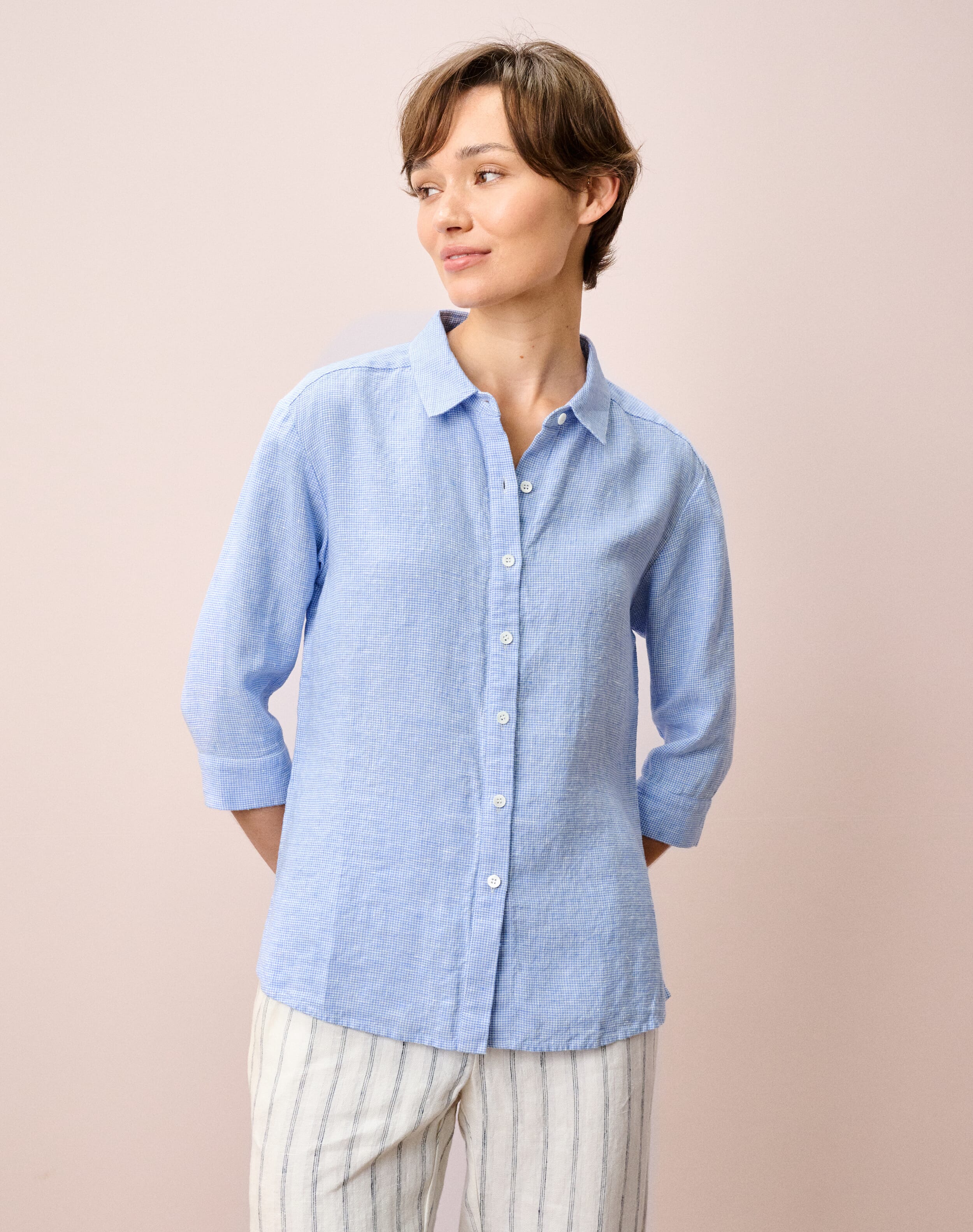 Fine Houndstooth Linen Shirt