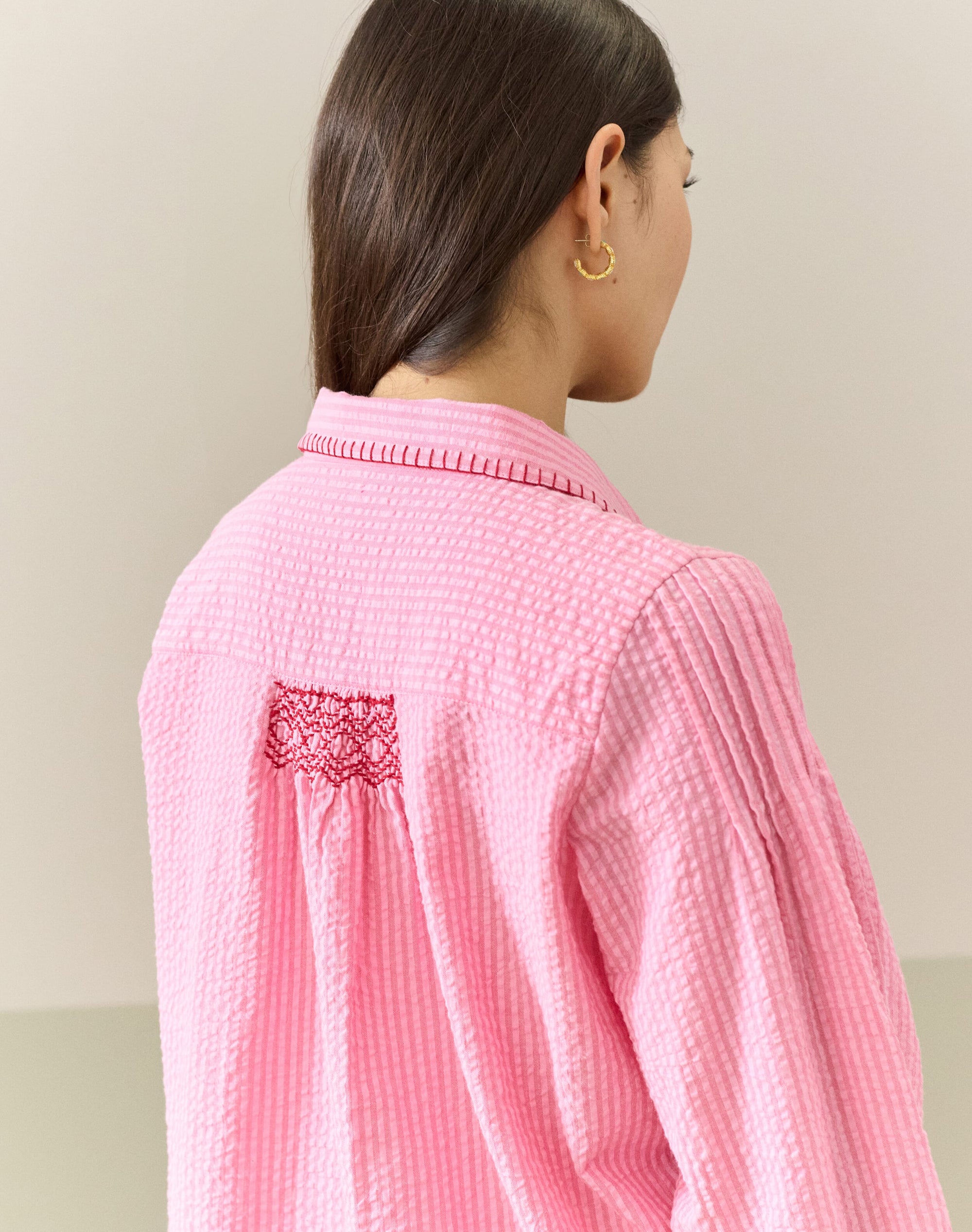 Smocked Cotton Stripe Blouse
