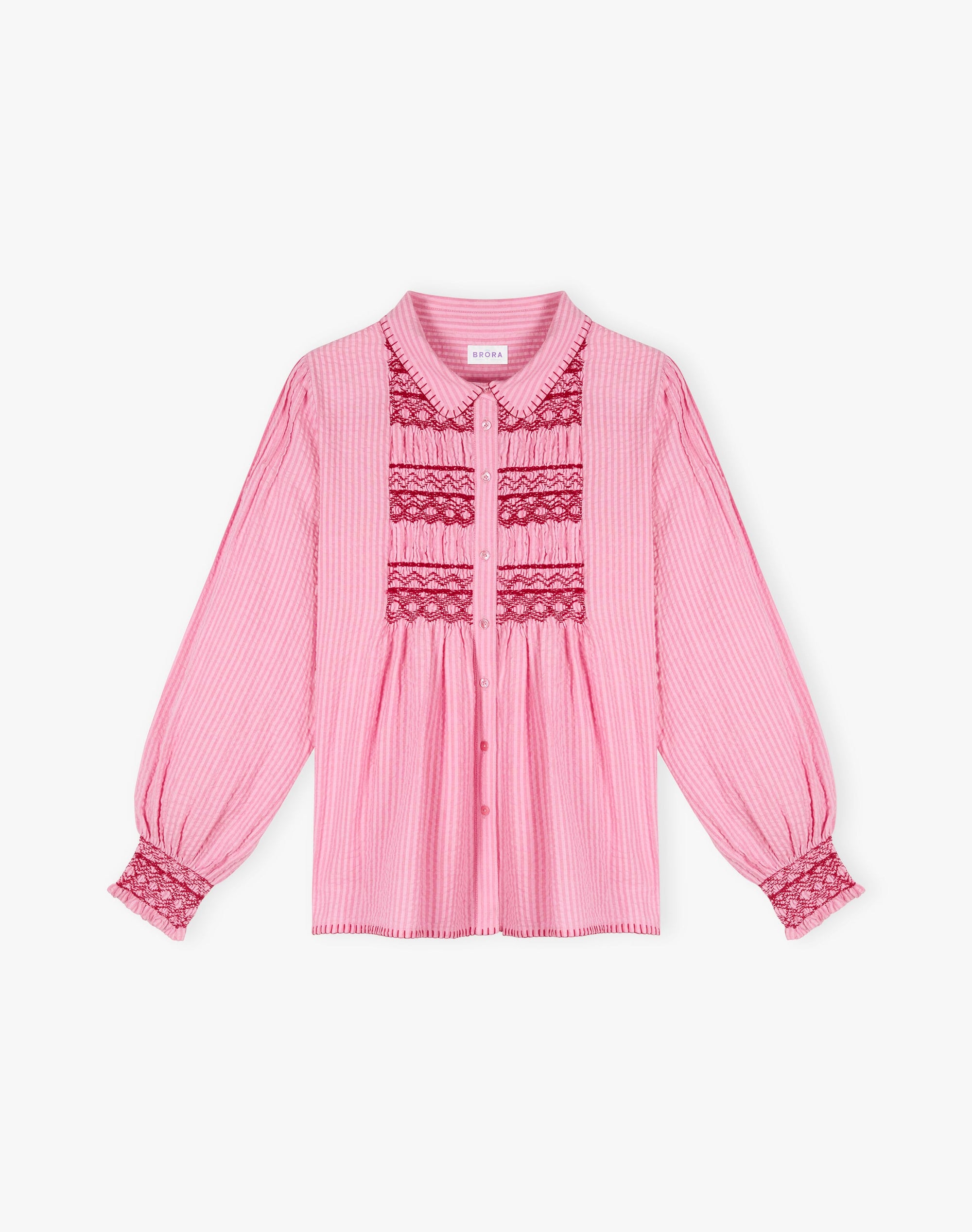 Smocked Cotton Stripe Blouse