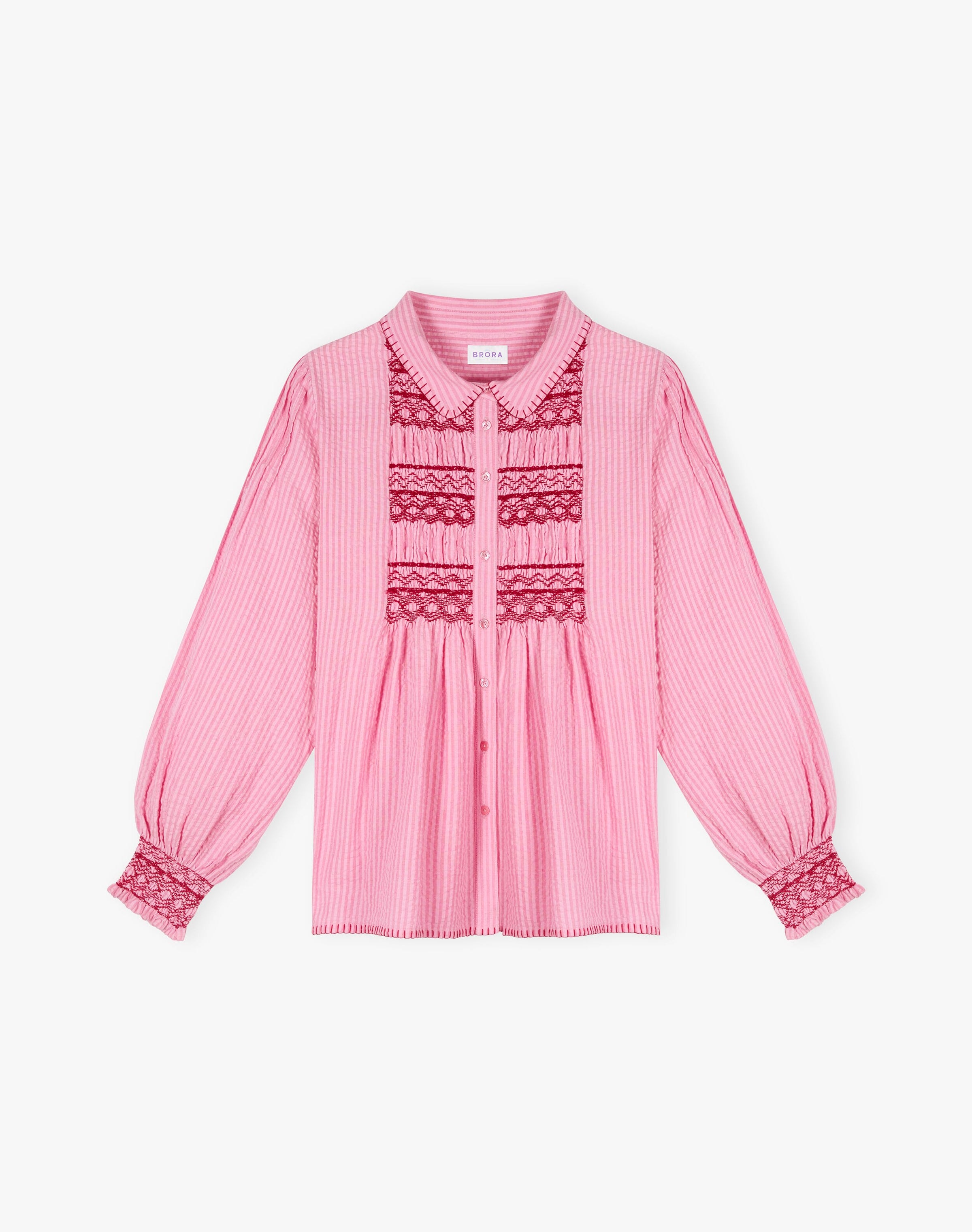 Smocked Cotton Stripe Blouse