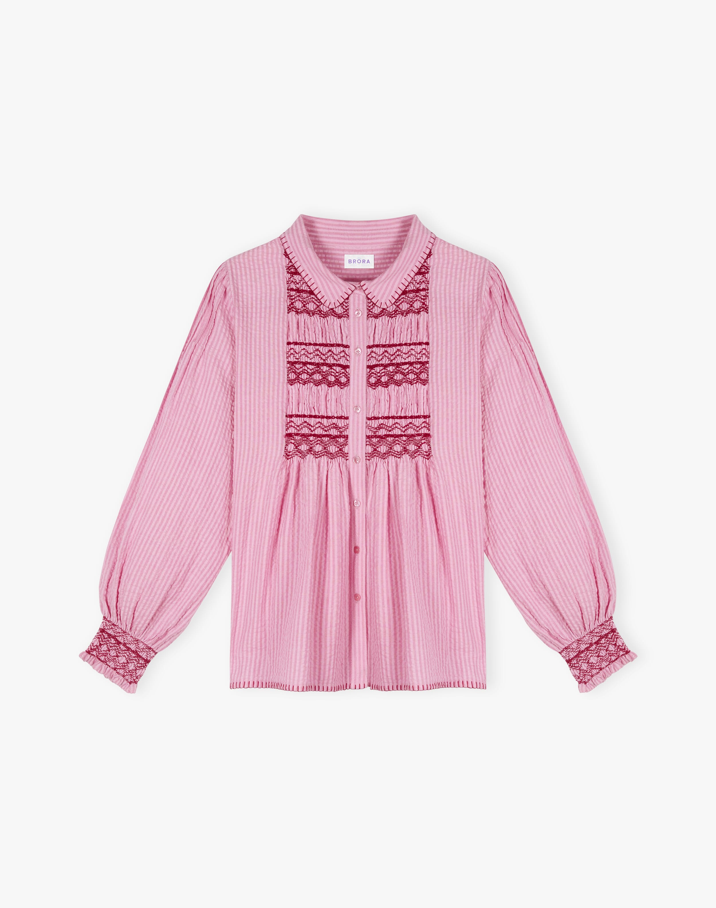 Smocked Cotton Stripe Blouse