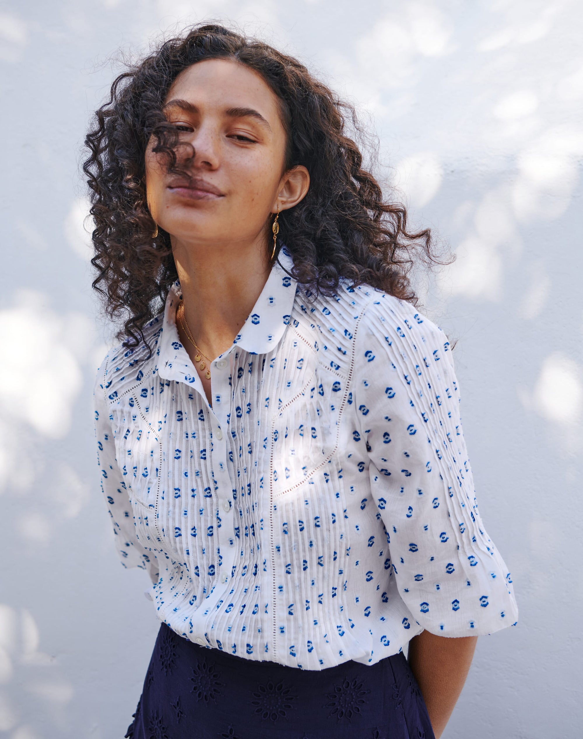 Cotton Dobby Pintuck Blouse