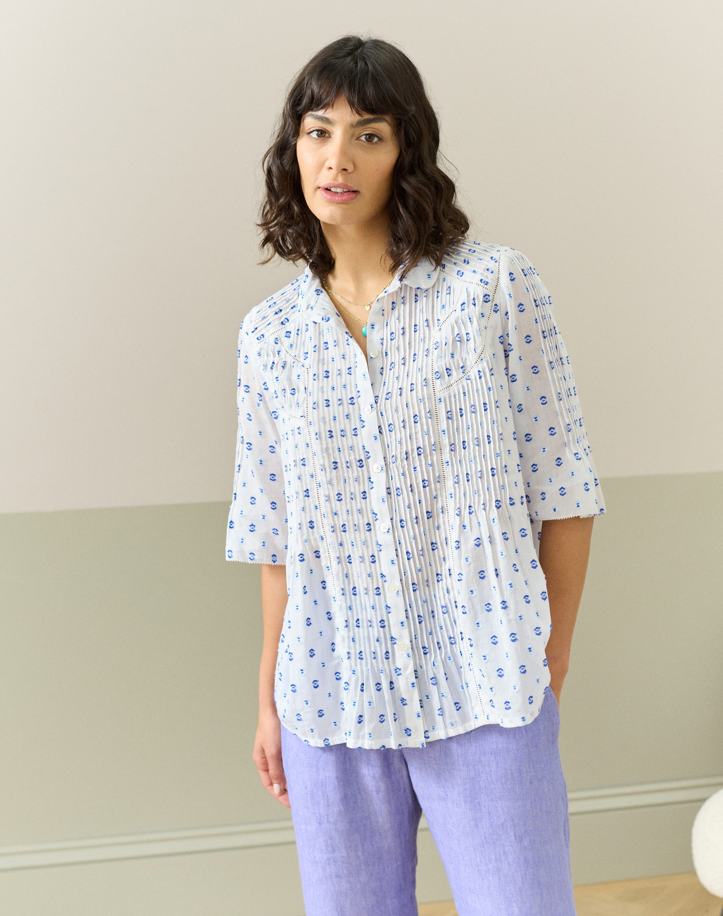 Cotton Dobby Pintuck Blouse