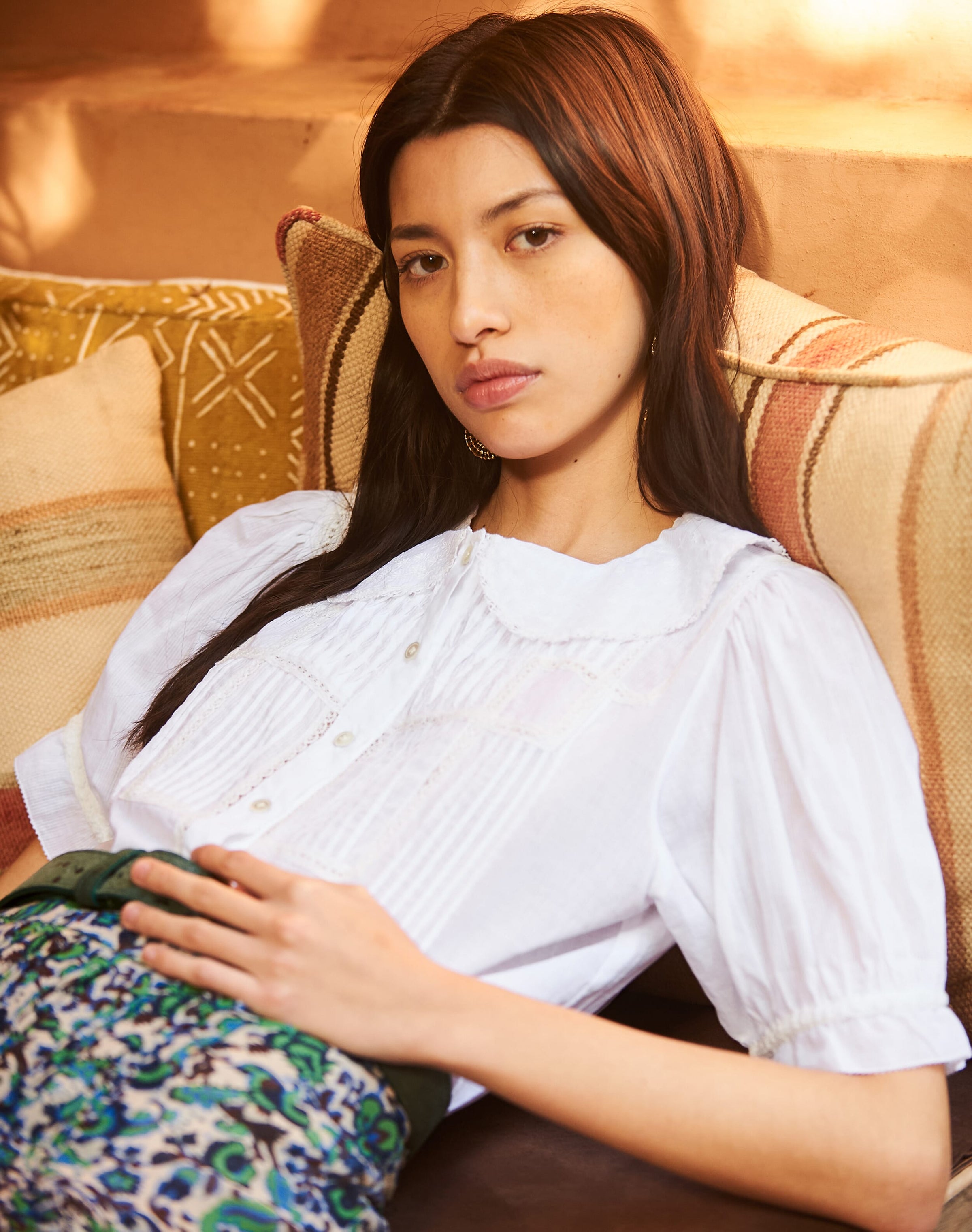 Organic Cotton Lace Trim Blouse
