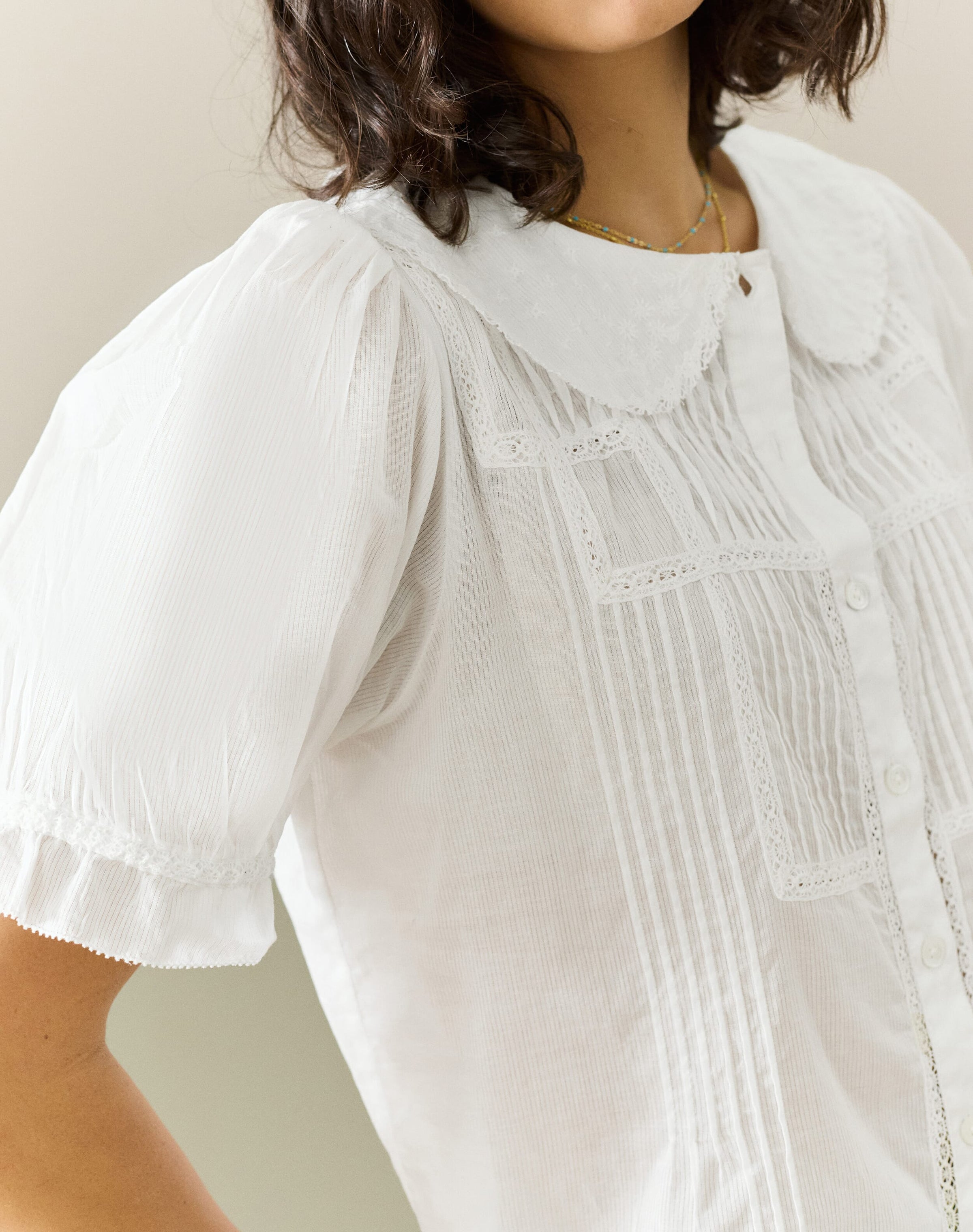 Organic Cotton Lace Trim Blouse