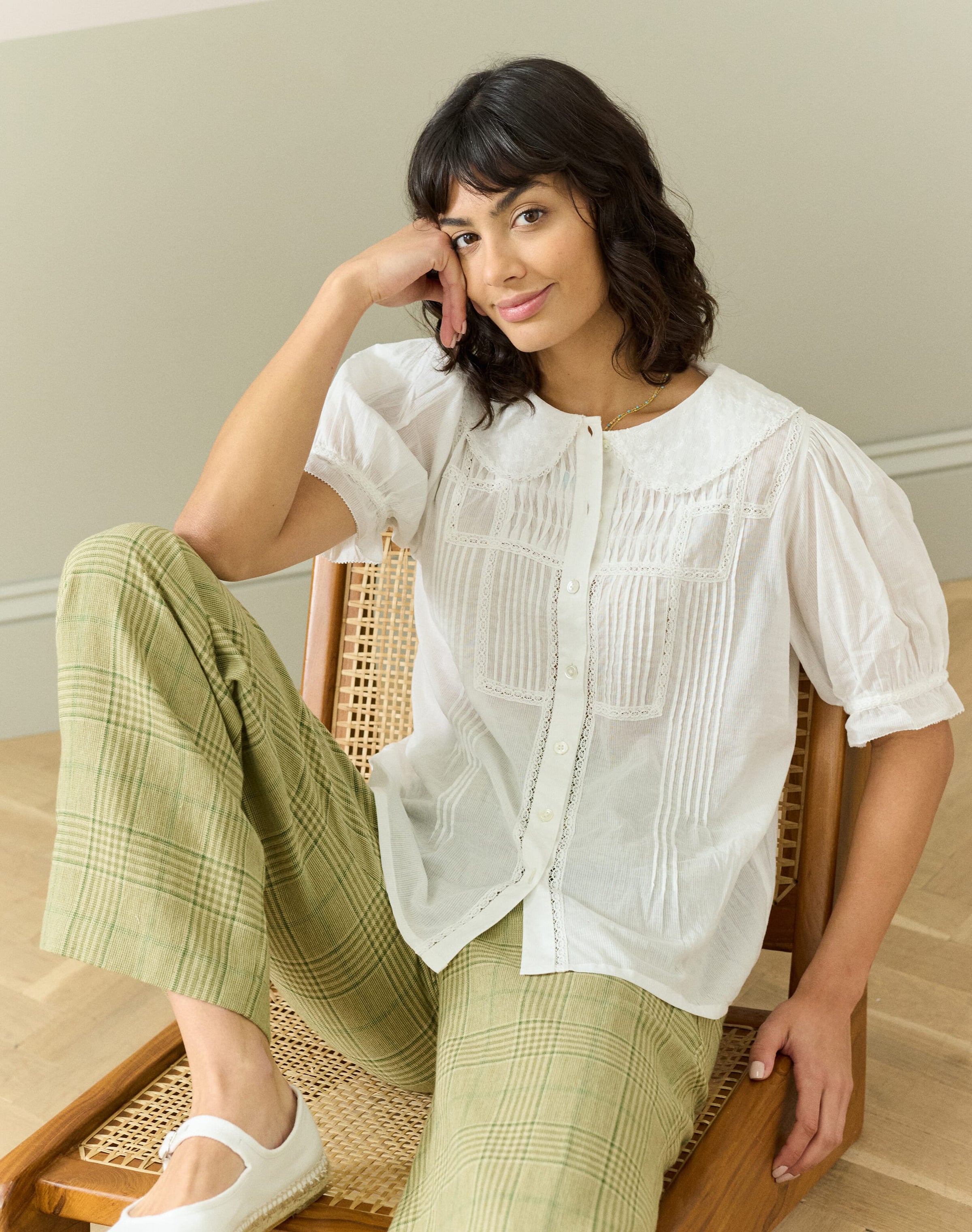 Organic Cotton Lace Trim Blouse
