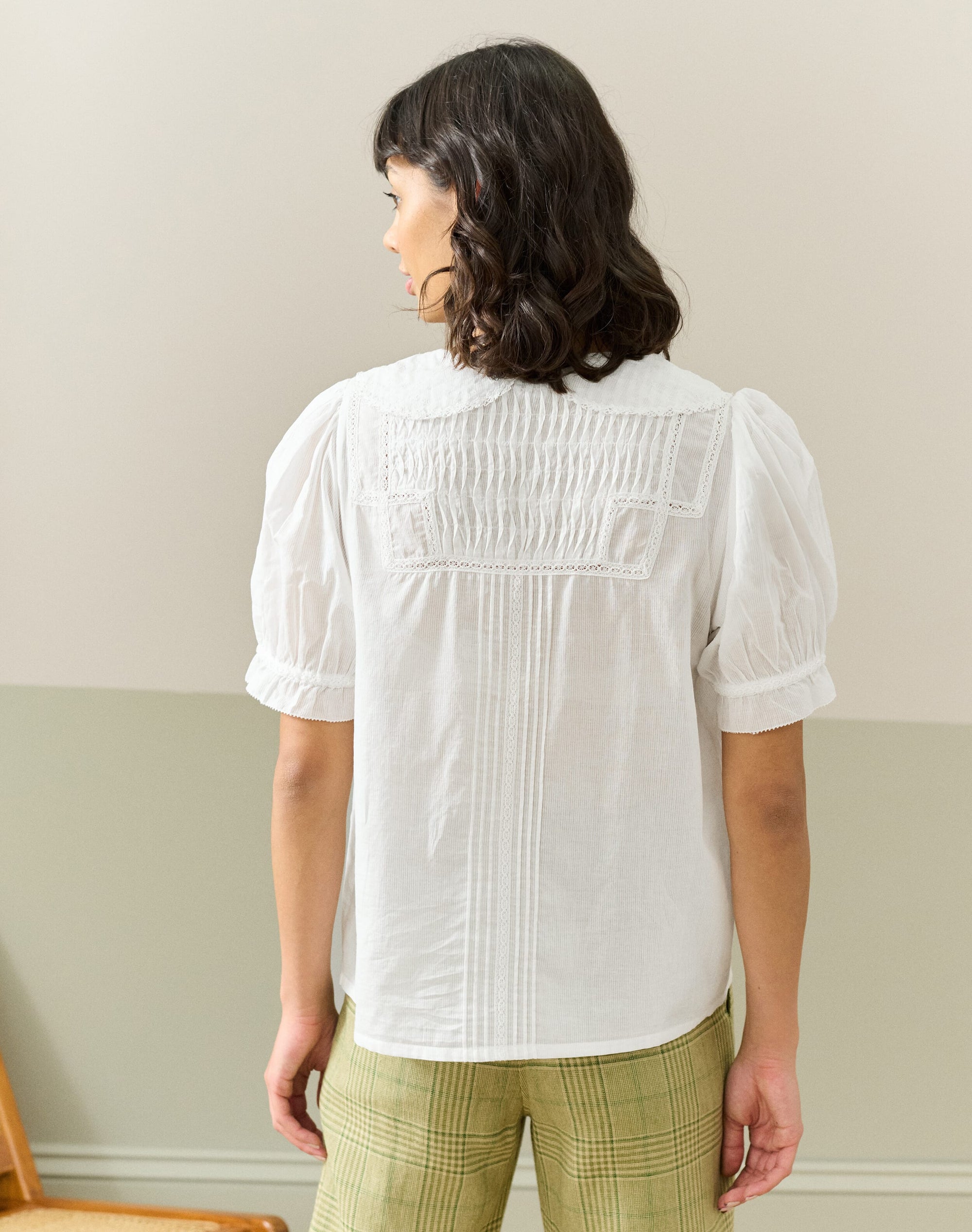 Organic Cotton Lace Trim Blouse