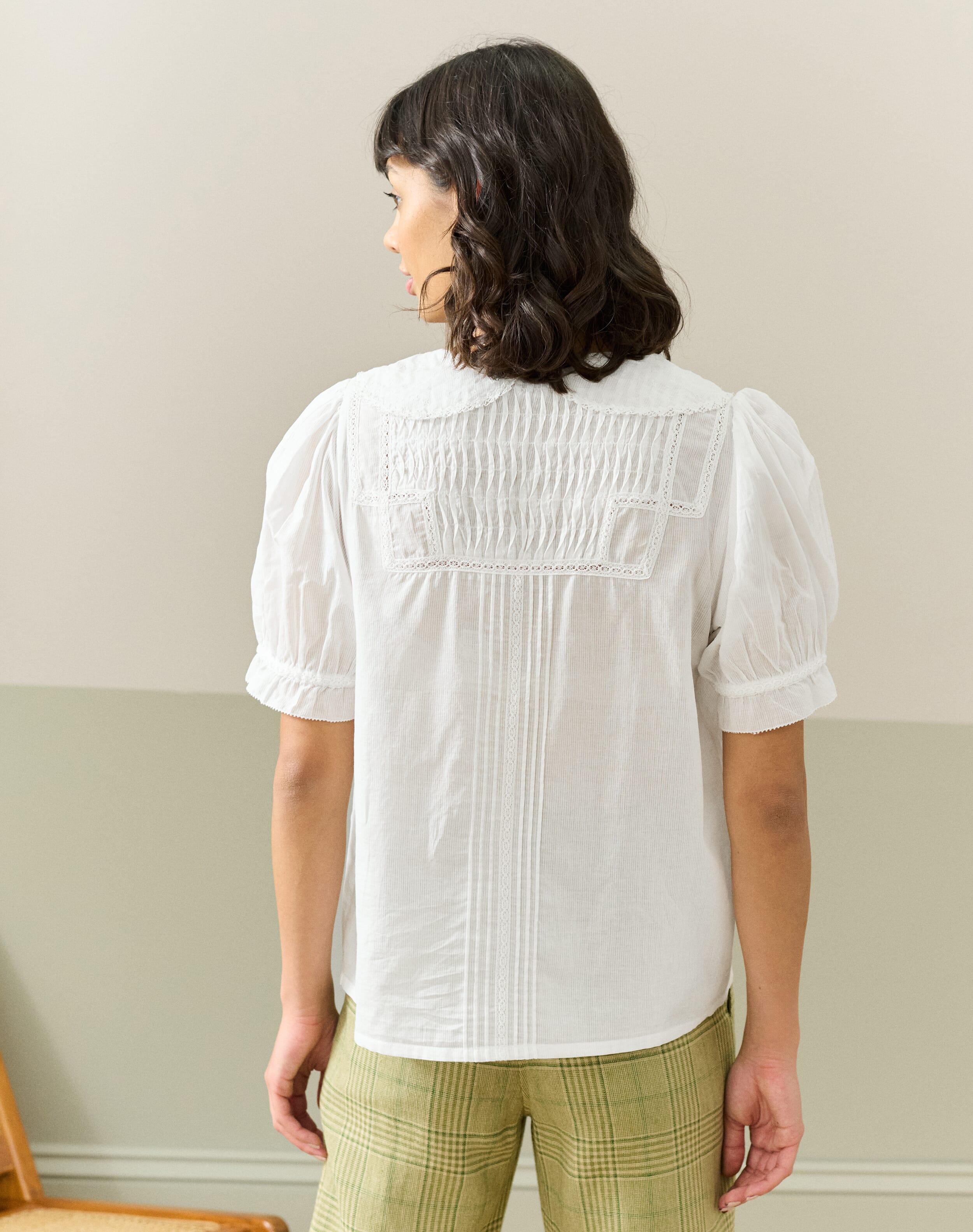 Organic Cotton Lace Trim Blouse