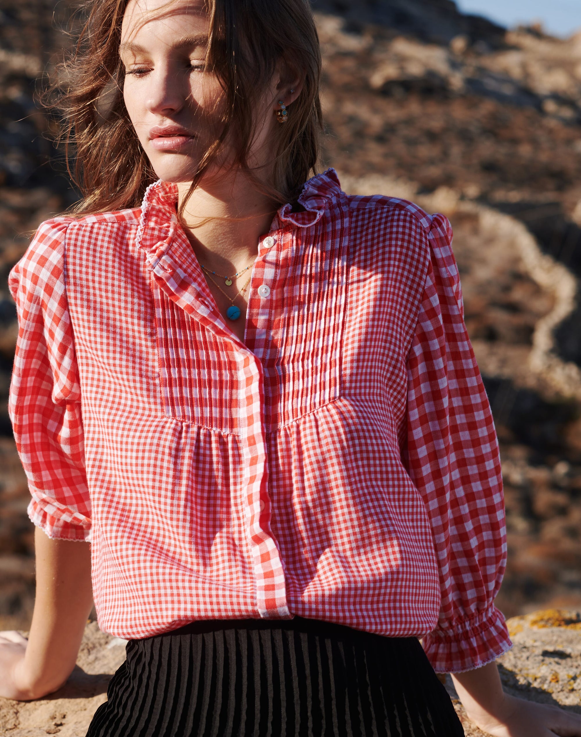 Cotton Gingham Patchwork Blouse