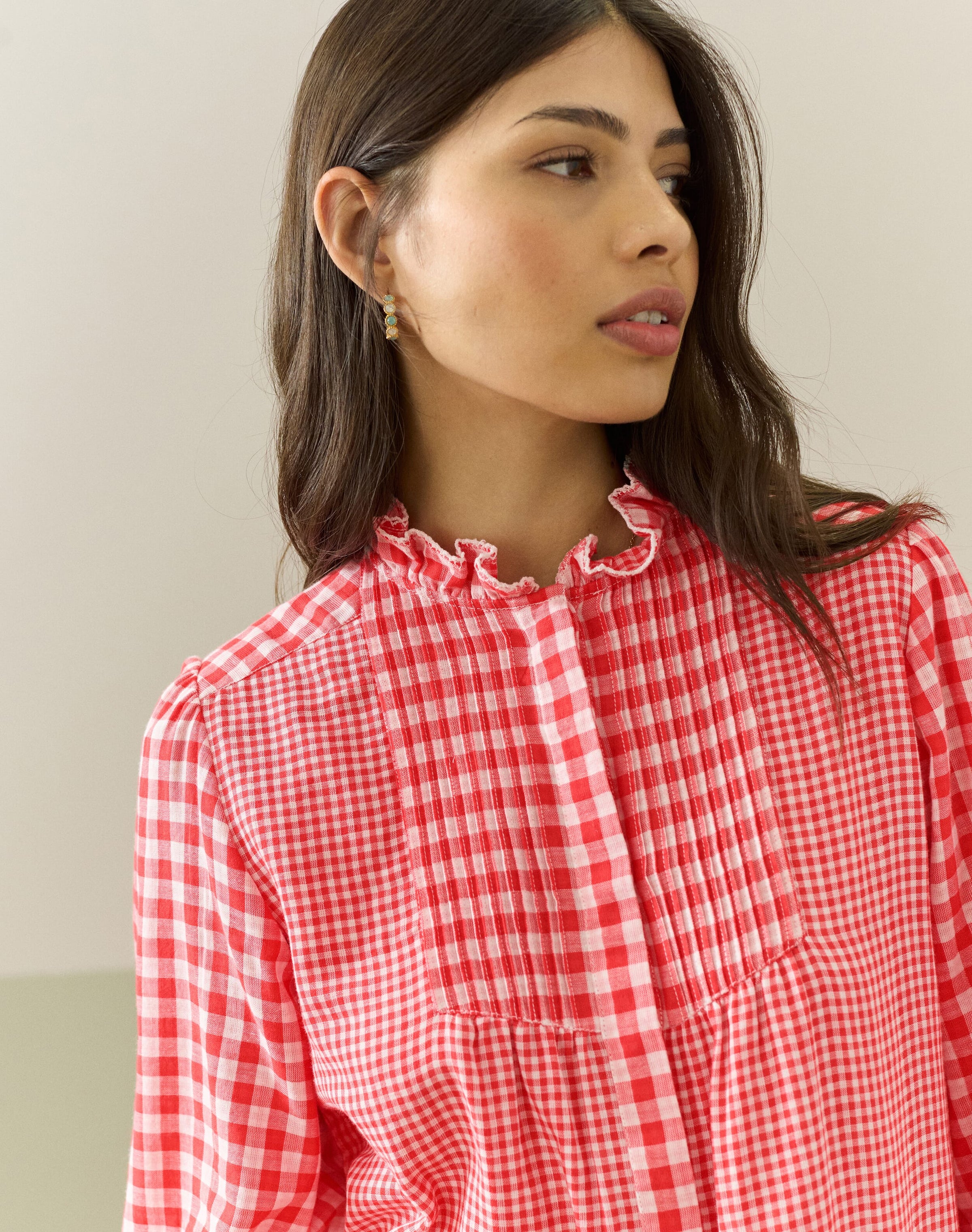 Cotton Gingham Patchwork Blouse
