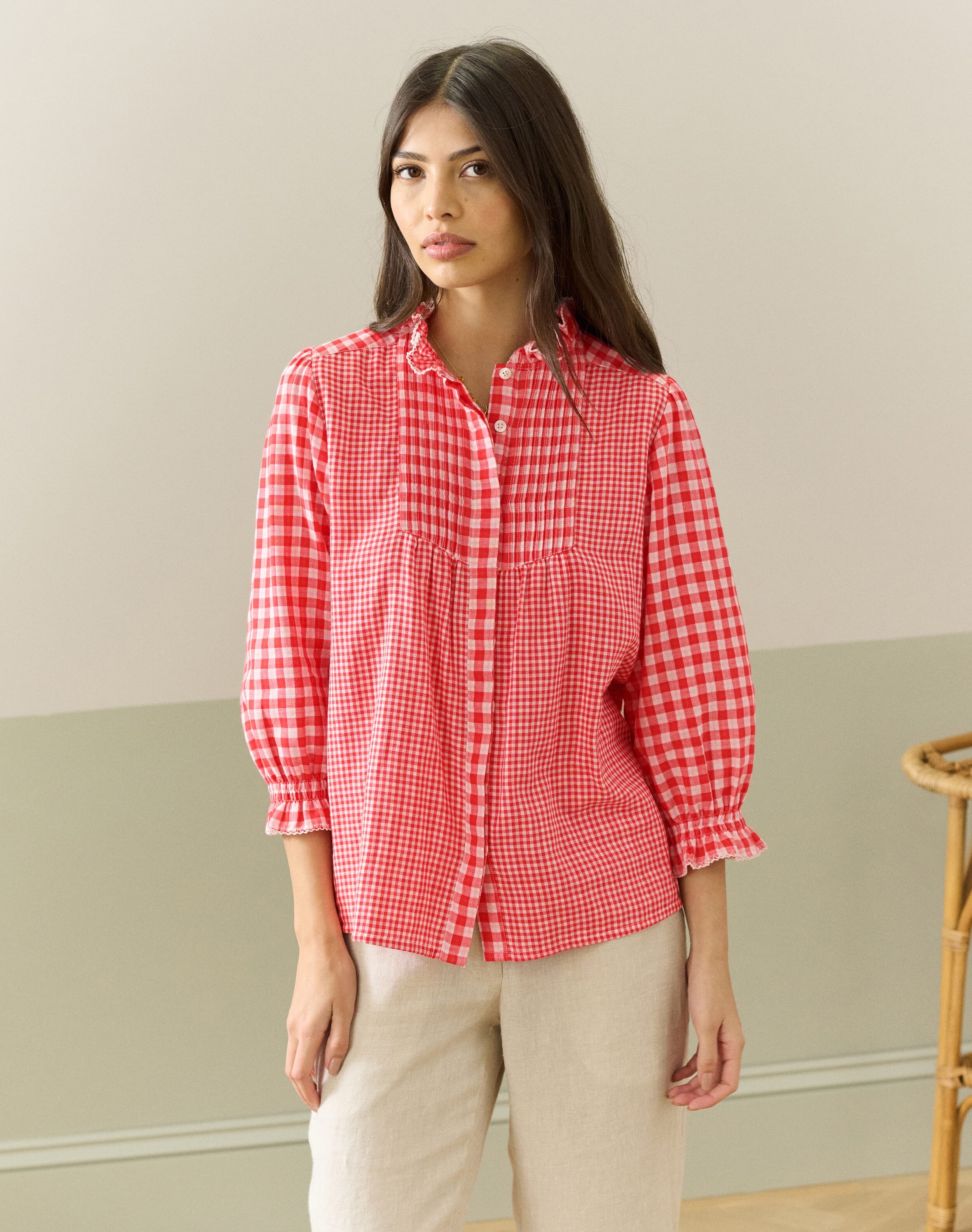 Cotton Gingham Patchwork Blouse