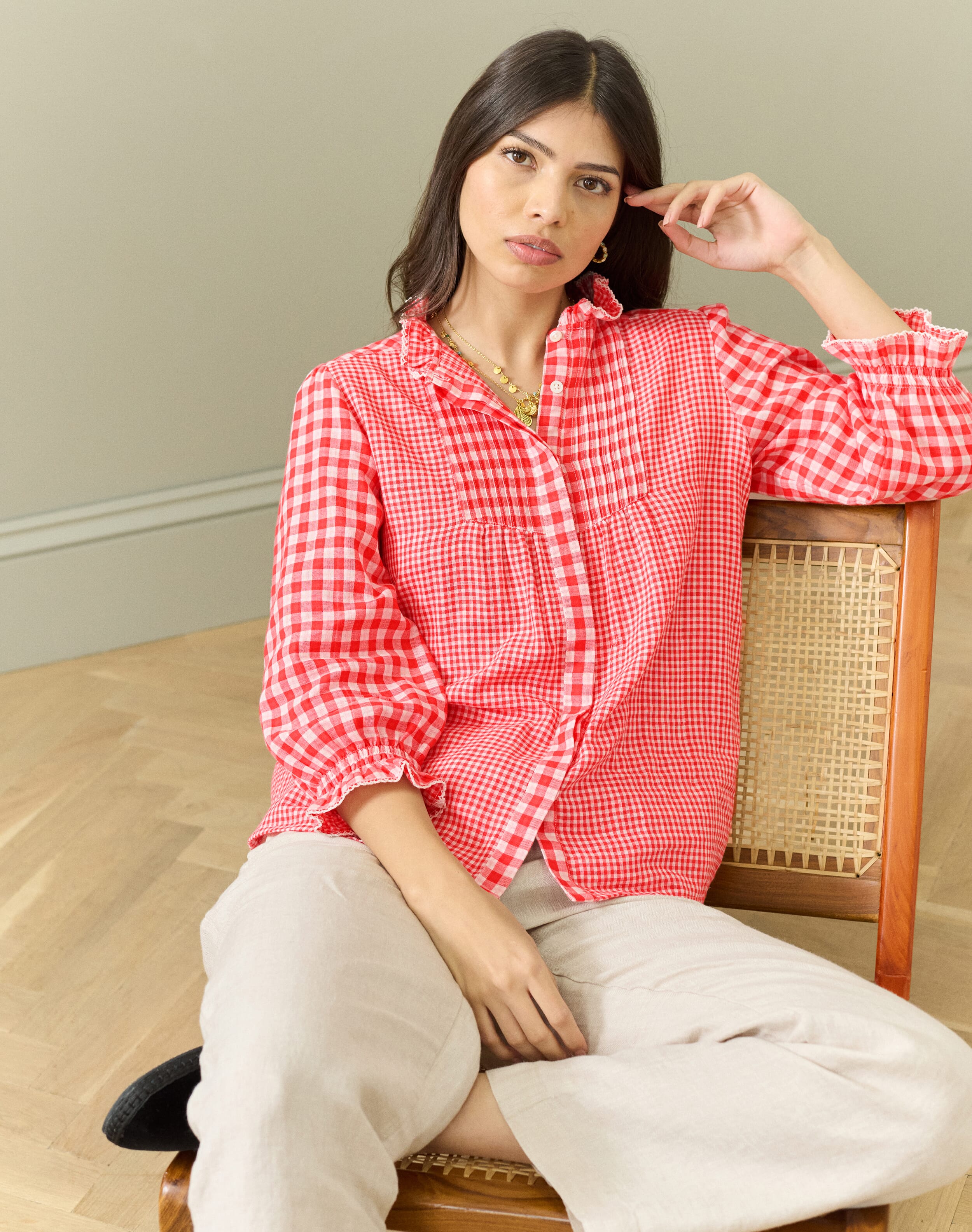 Cotton Gingham Patchwork Blouse