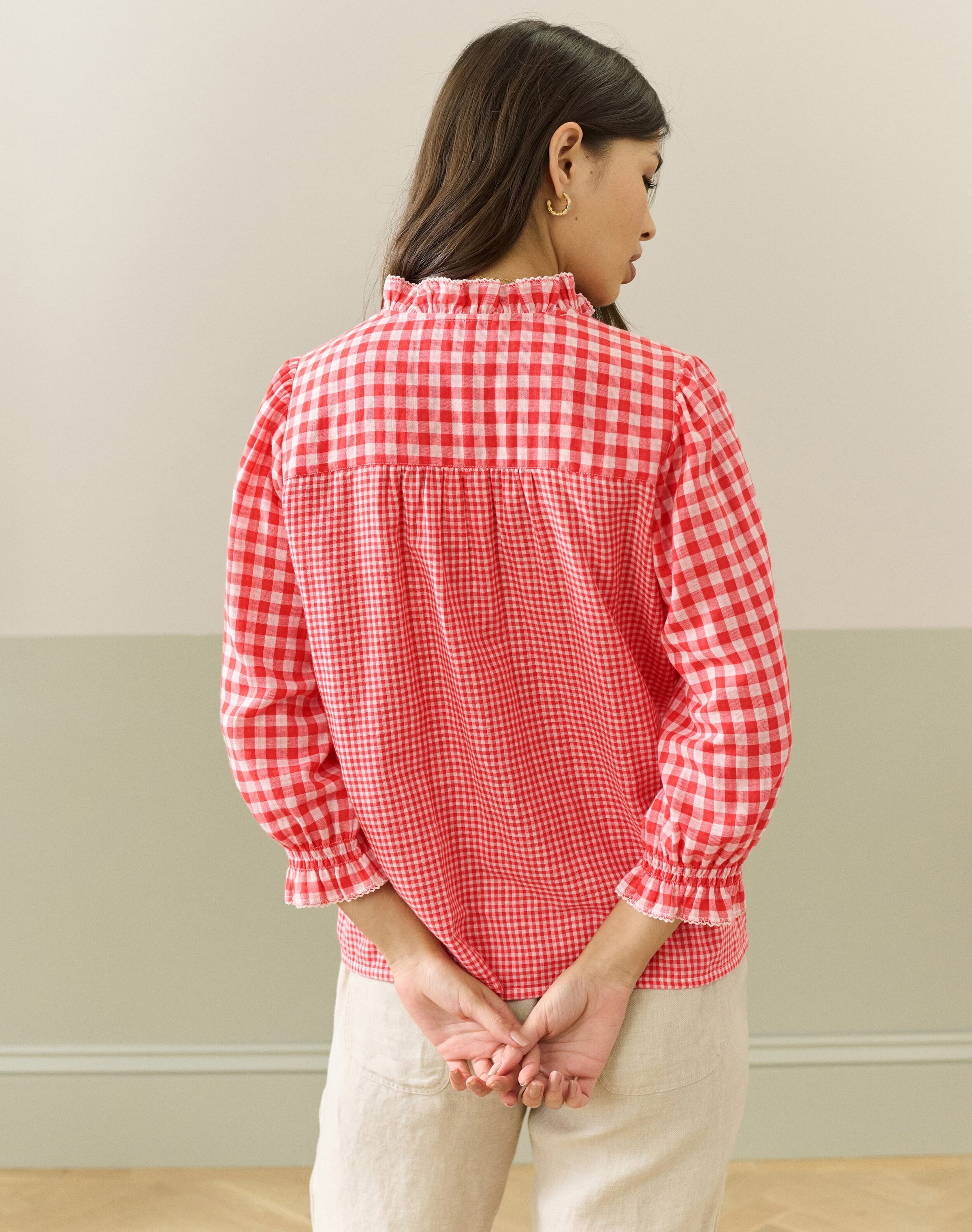 Cotton Gingham Patchwork Blouse