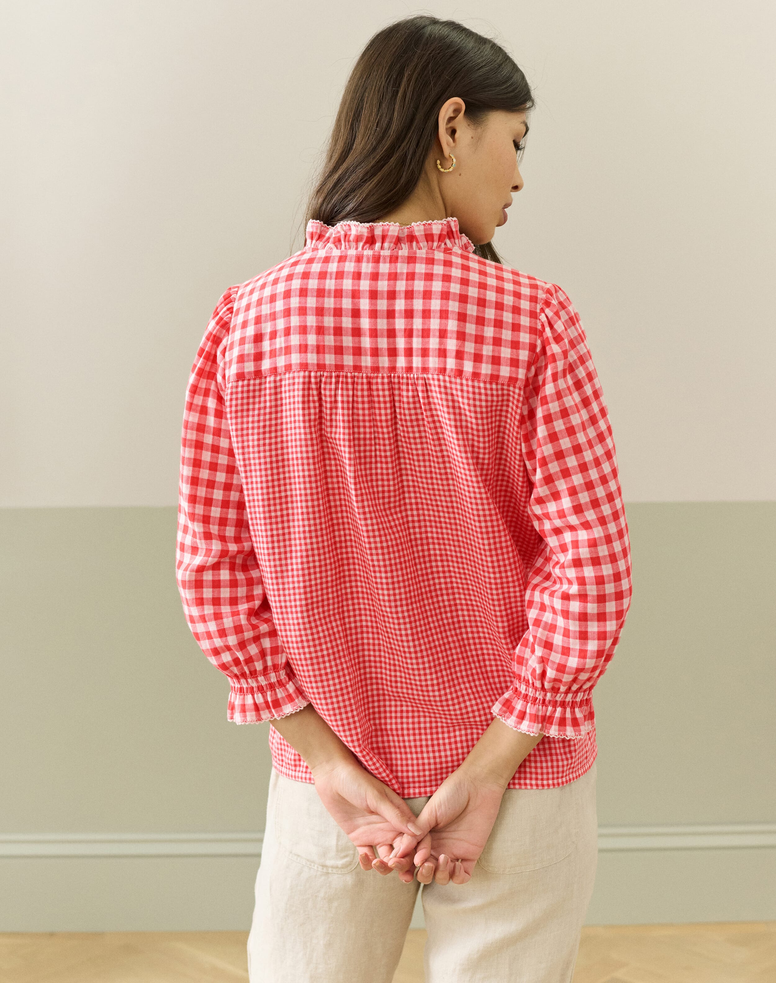 Cotton Gingham Patchwork Blouse